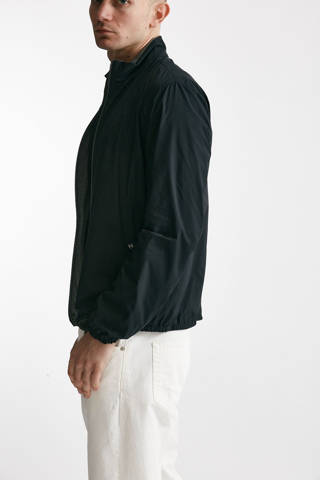 Bomber in nylon reversibile blu/grigio