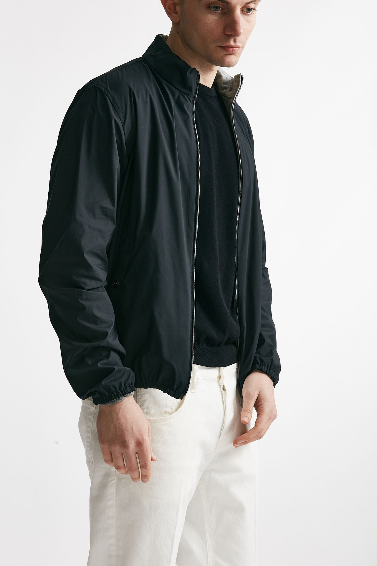 Bomber in nylon reversibile blu/grigio