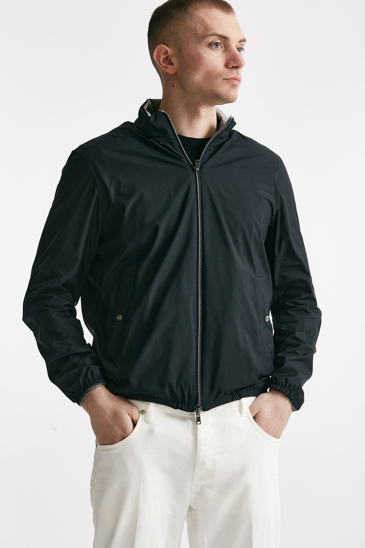 Bomber in nylon reversibile blu/grigio
