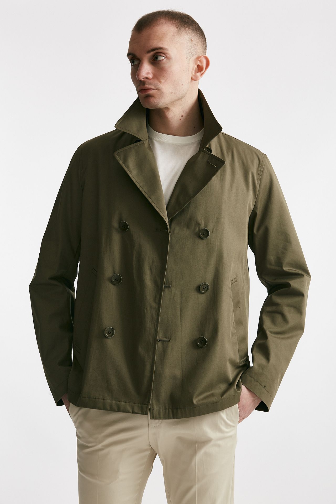 Trench corto in cotone verde