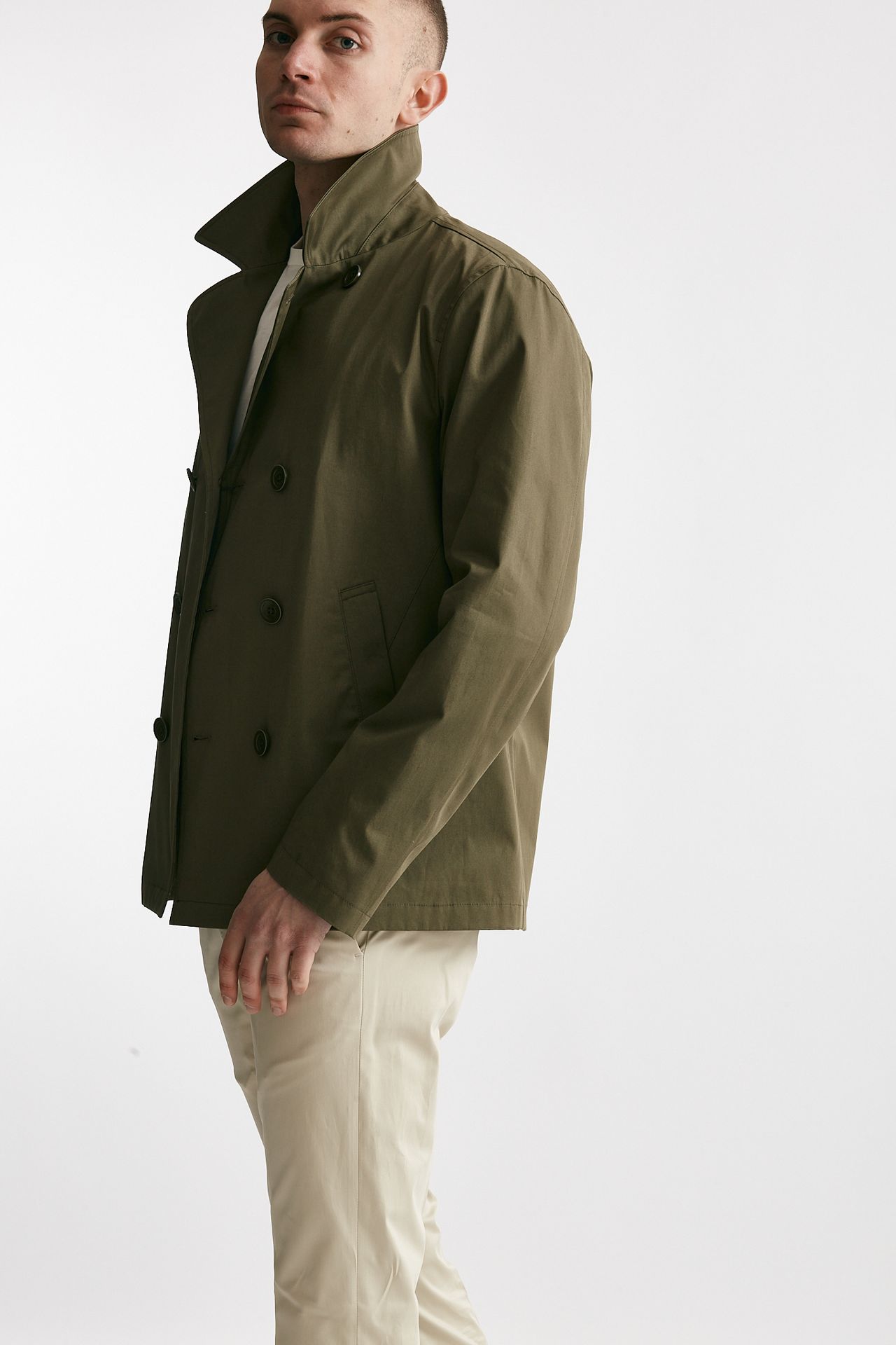 Trench corto in cotone verde