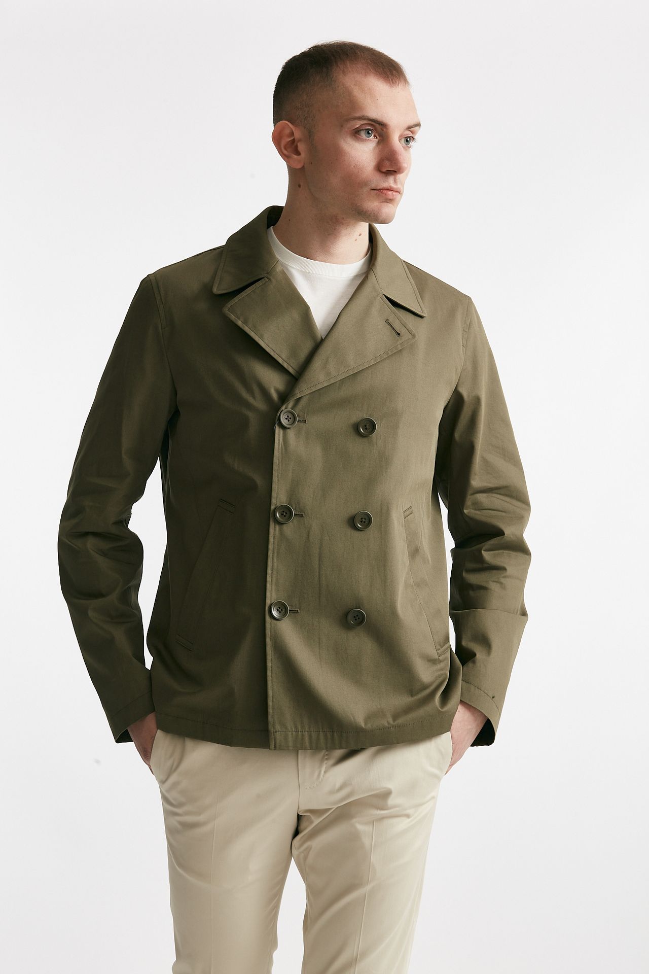 Trench corto in cotone verde