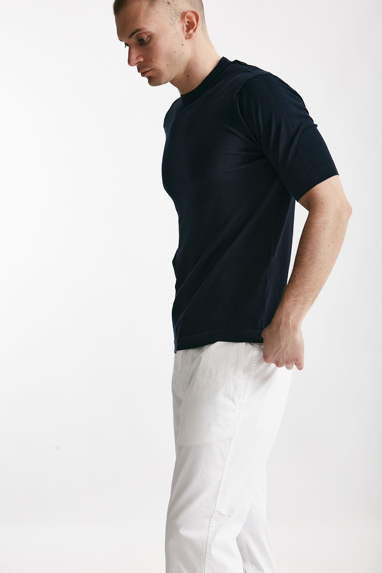 T shirt in maglia cotone blu 