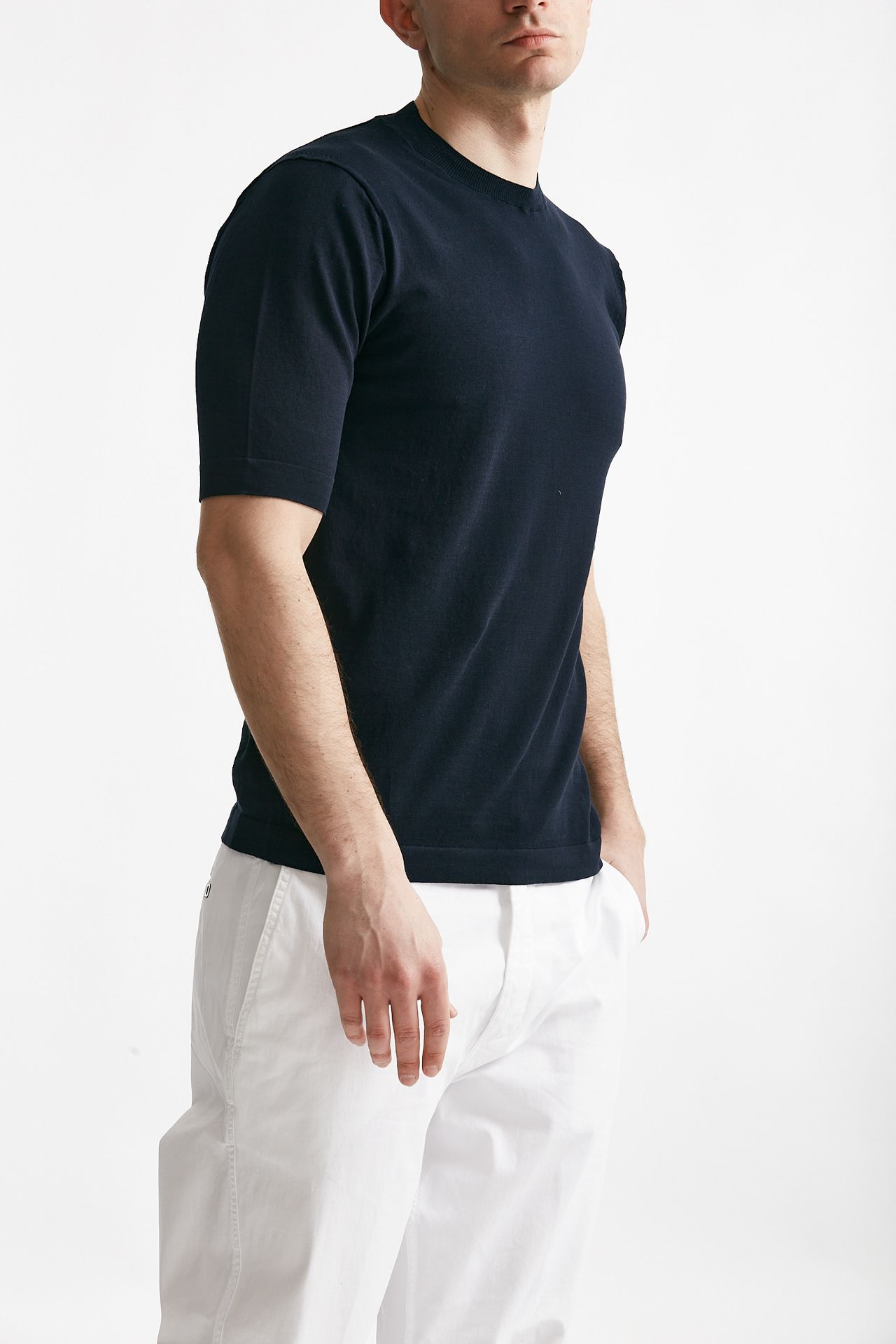 T shirt in maglia cotone blu 