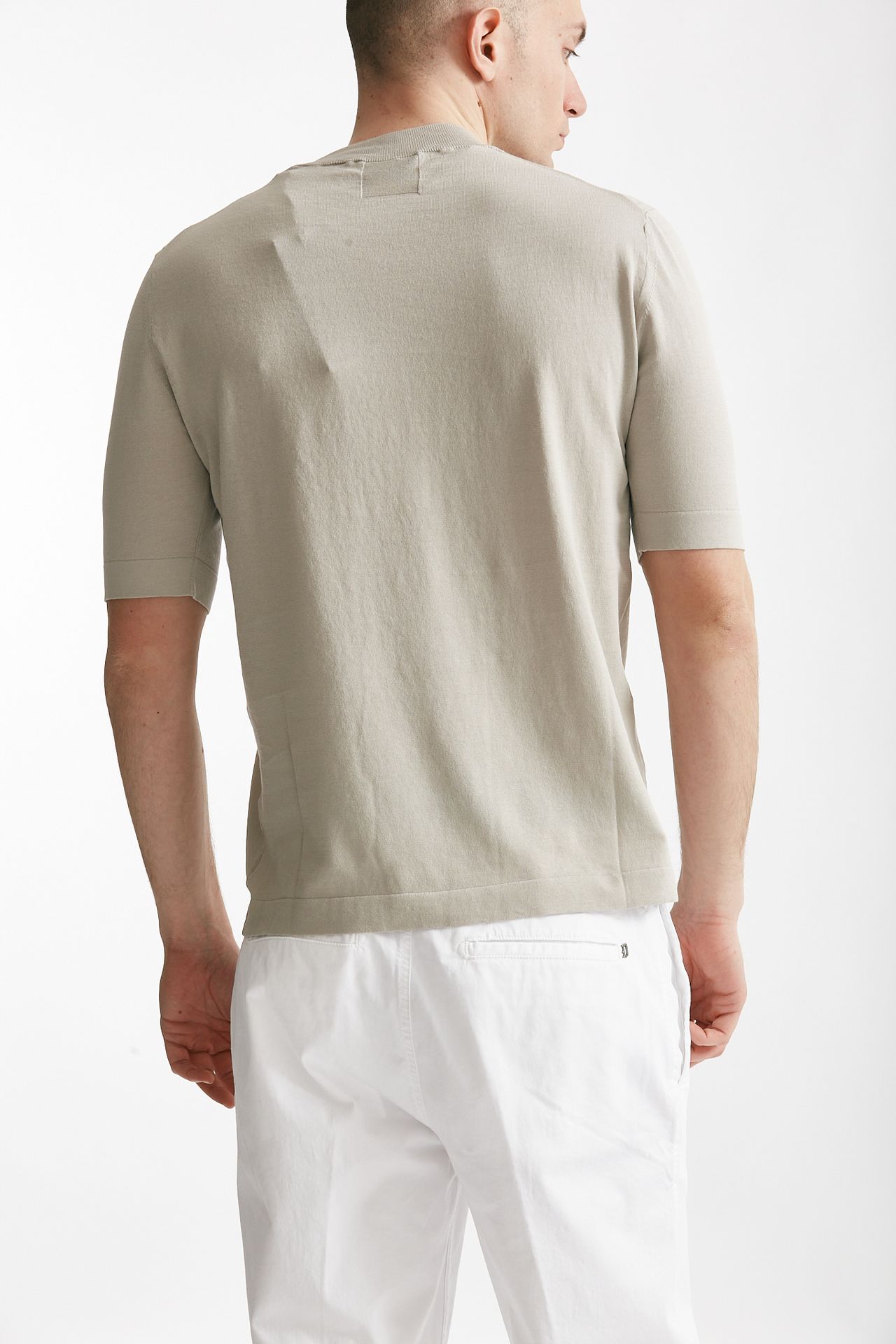 T shirt in maglia cotone grigio perla 