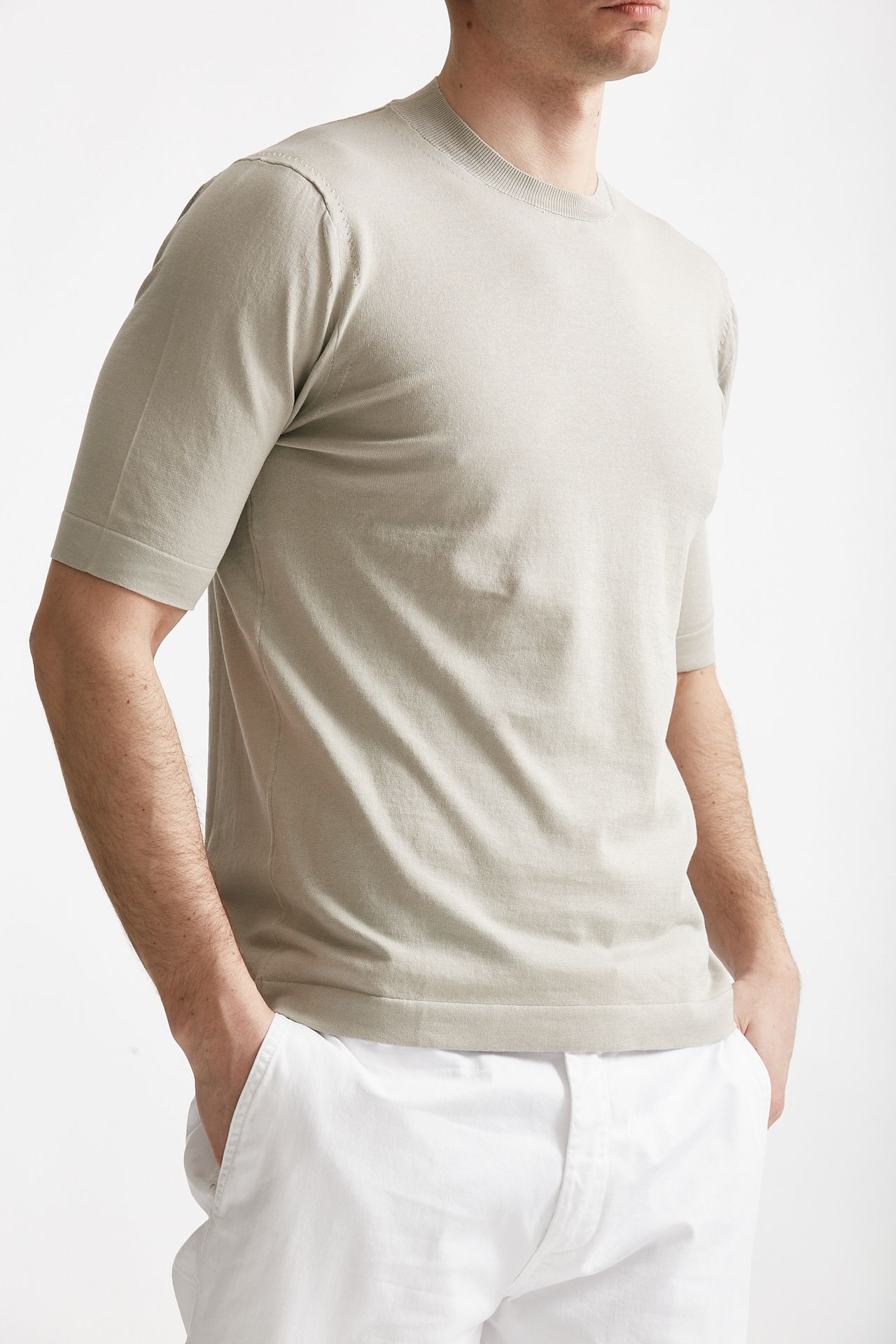 T shirt in maglia cotone grigio perla 