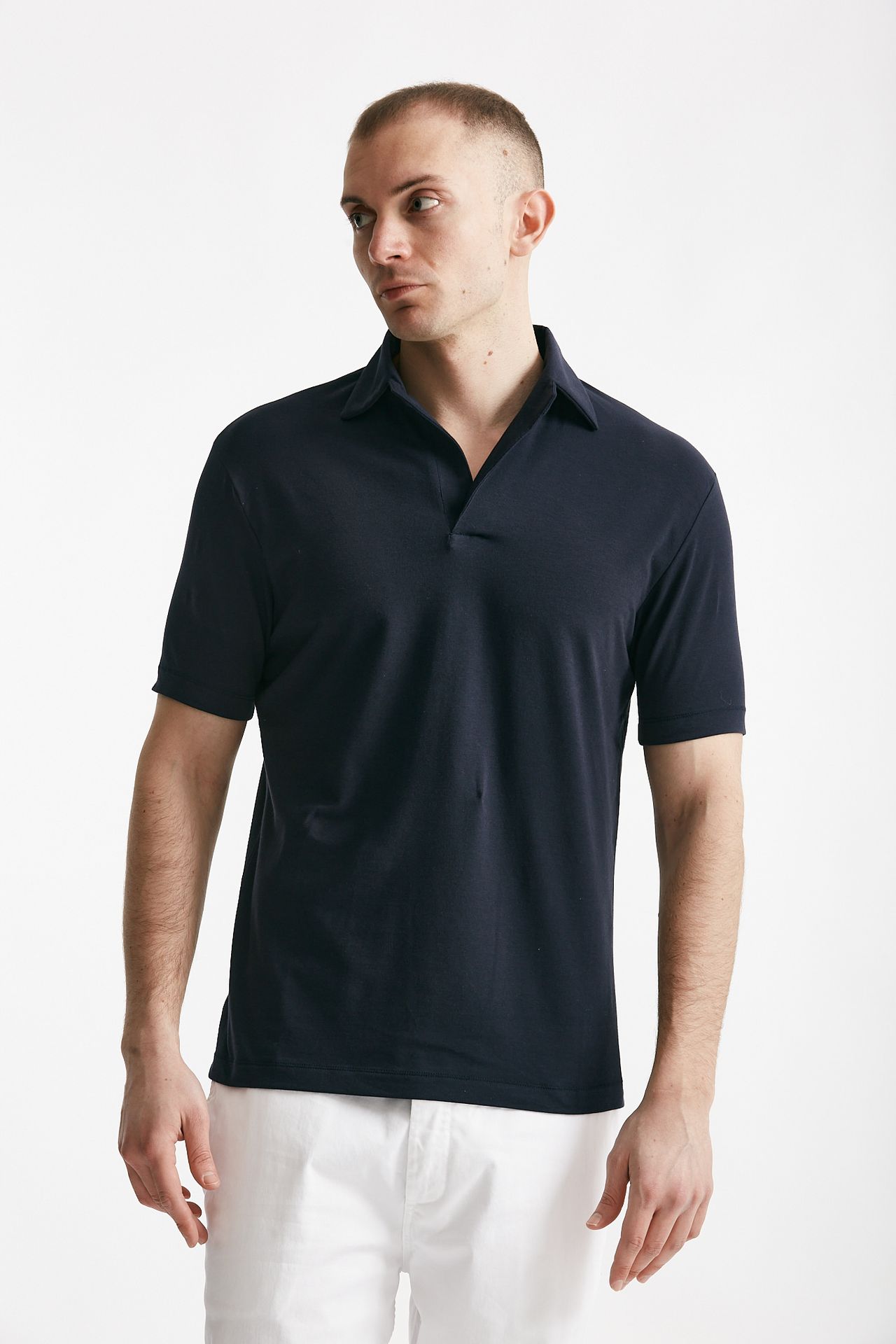 Polo in cotone stretch blu