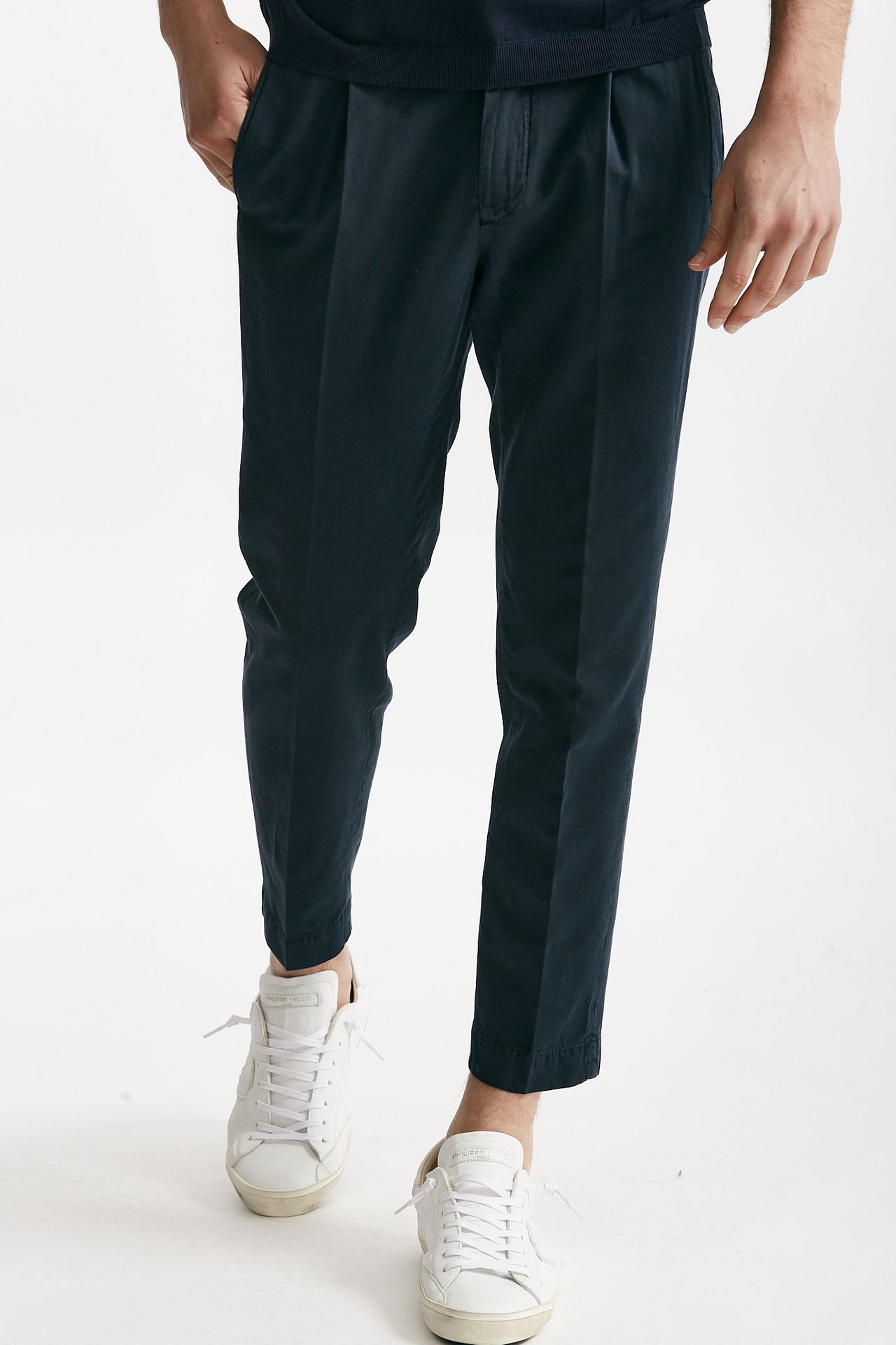 Pantalone blu cotone e lino