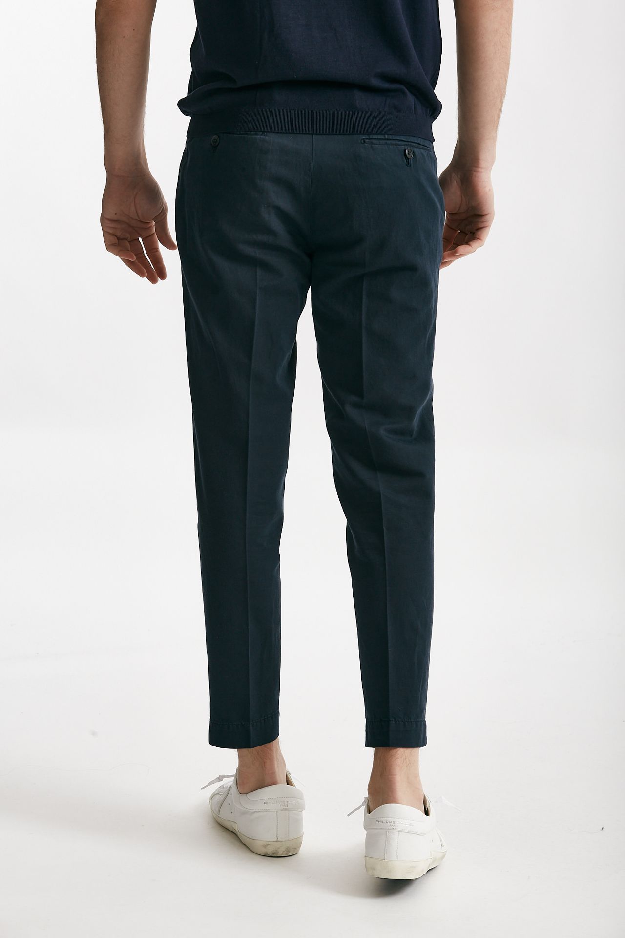 Pantalone blu cotone e lino