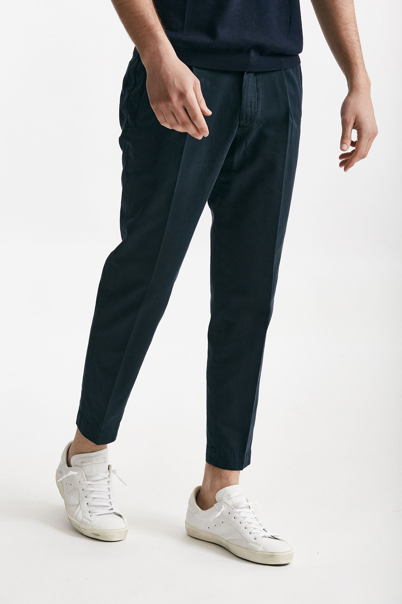 Pantalone blu cotone e lino