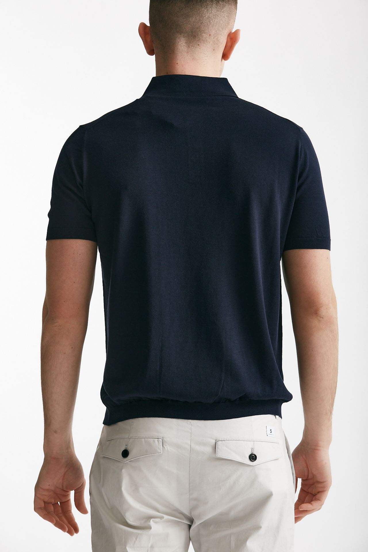 Polo in seta e cotone blu