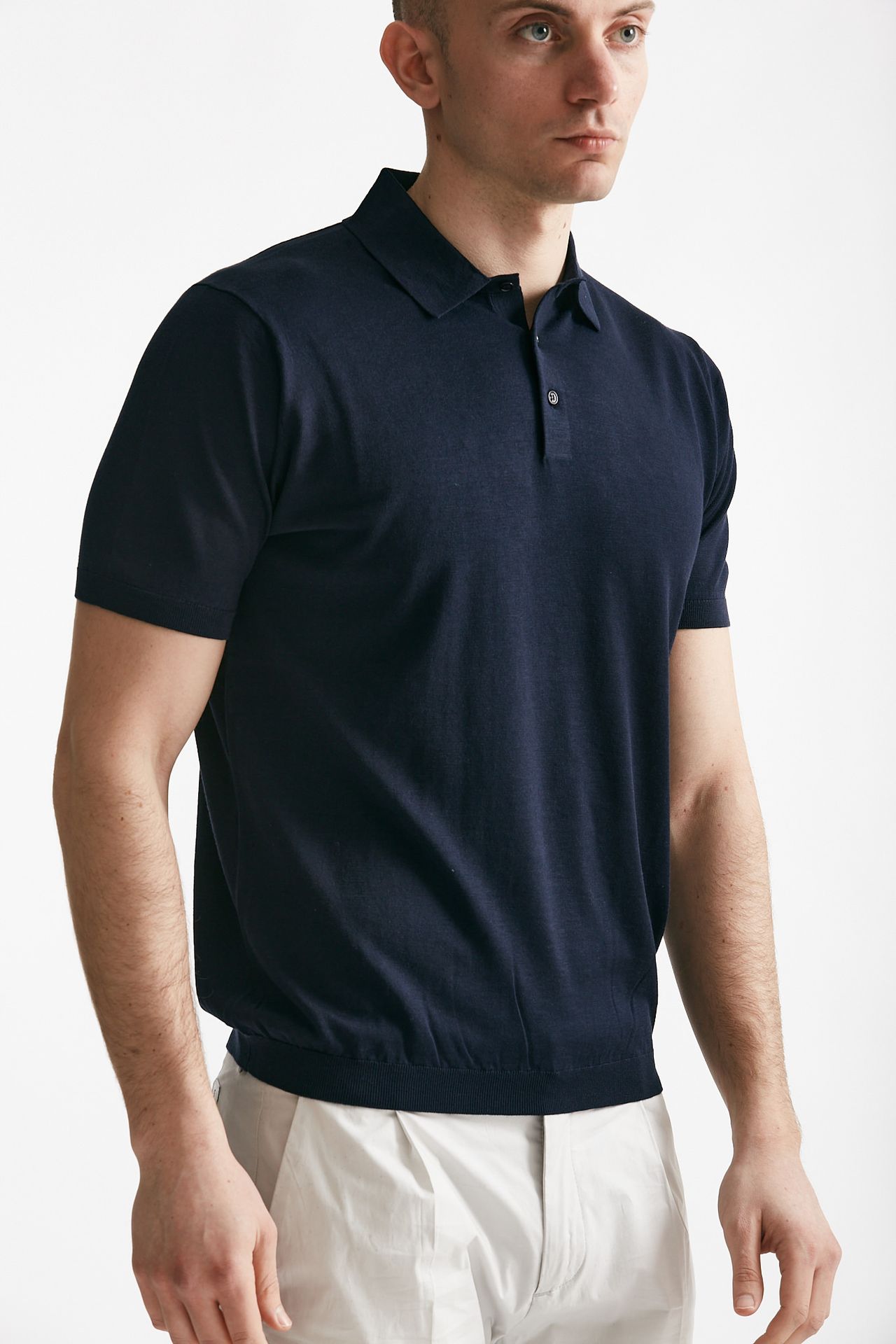 Polo in seta e cotone blu