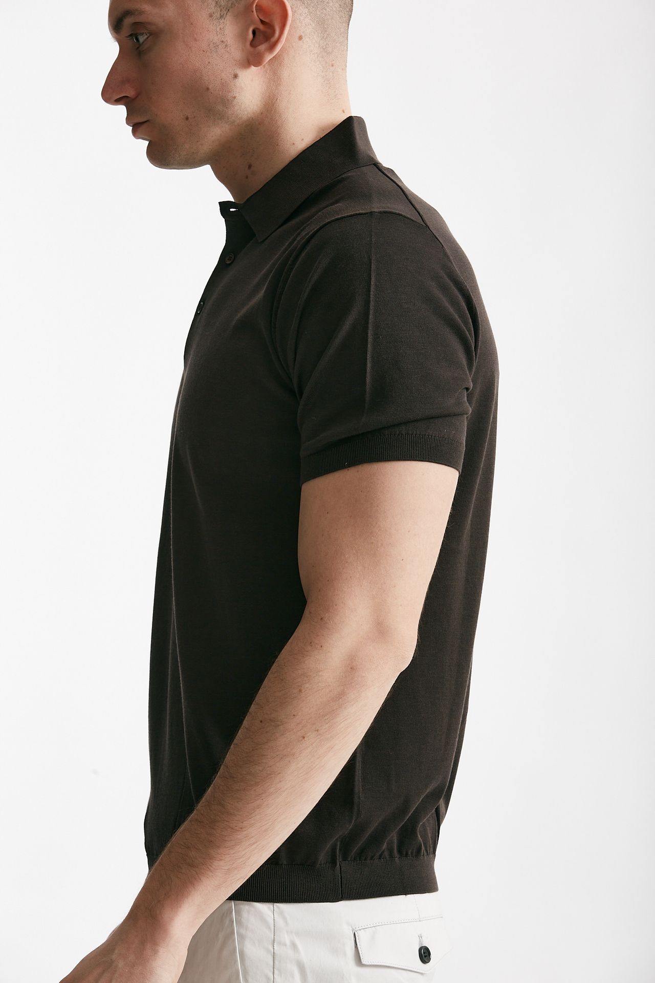 Polo in seta e cotone marrone