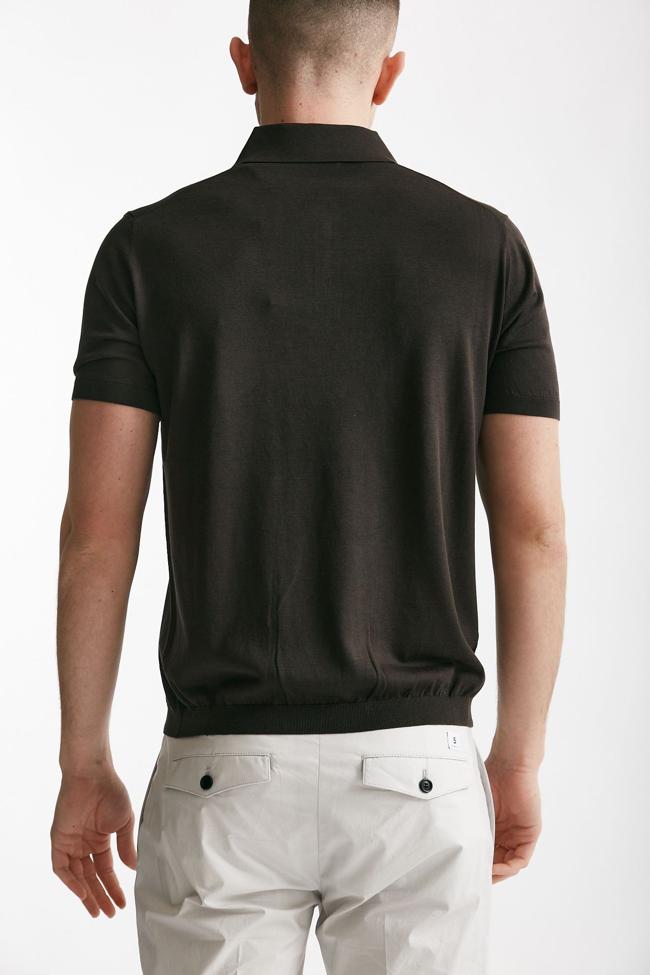 Polo in seta e cotone marrone