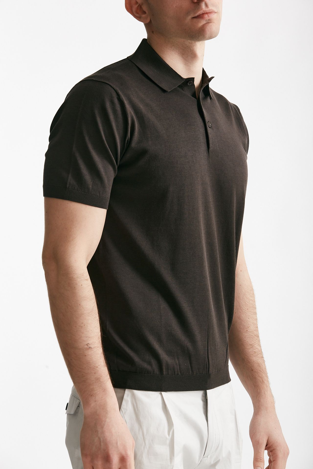Polo in seta e cotone marrone