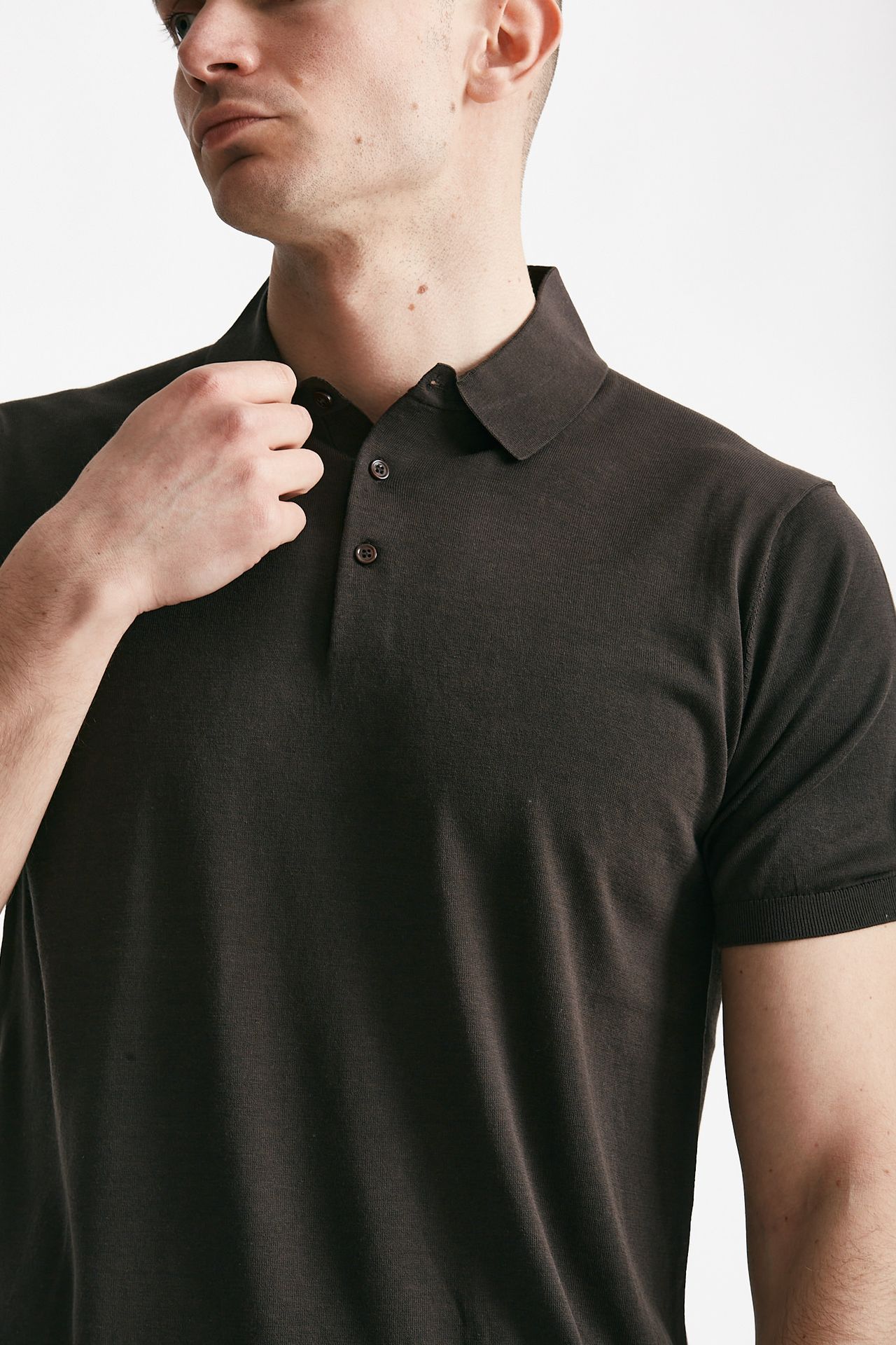 Polo in seta e cotone marrone