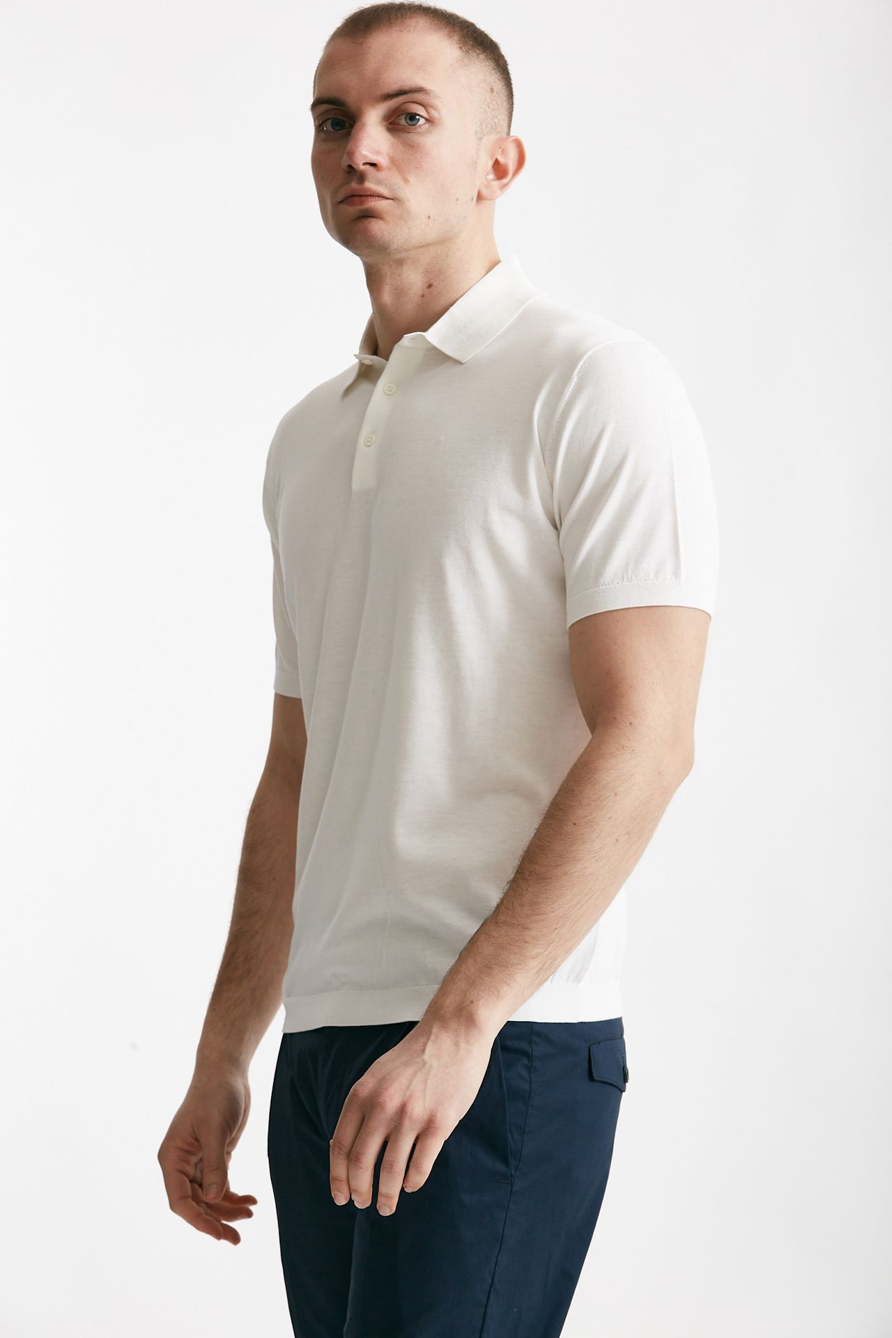 Polo in seta e cotone bianco