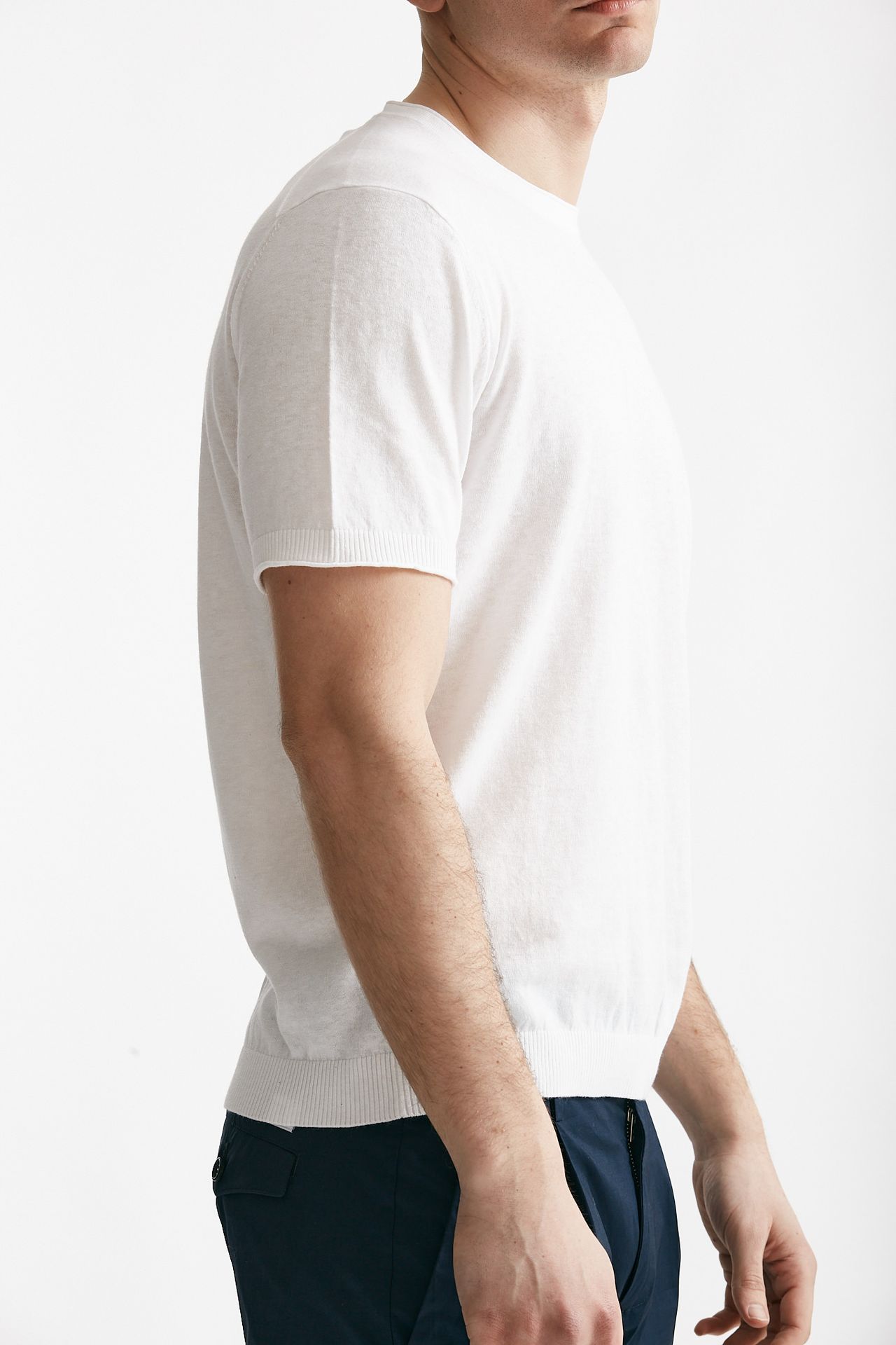 T shirt in maglia cotone e lino bianco 