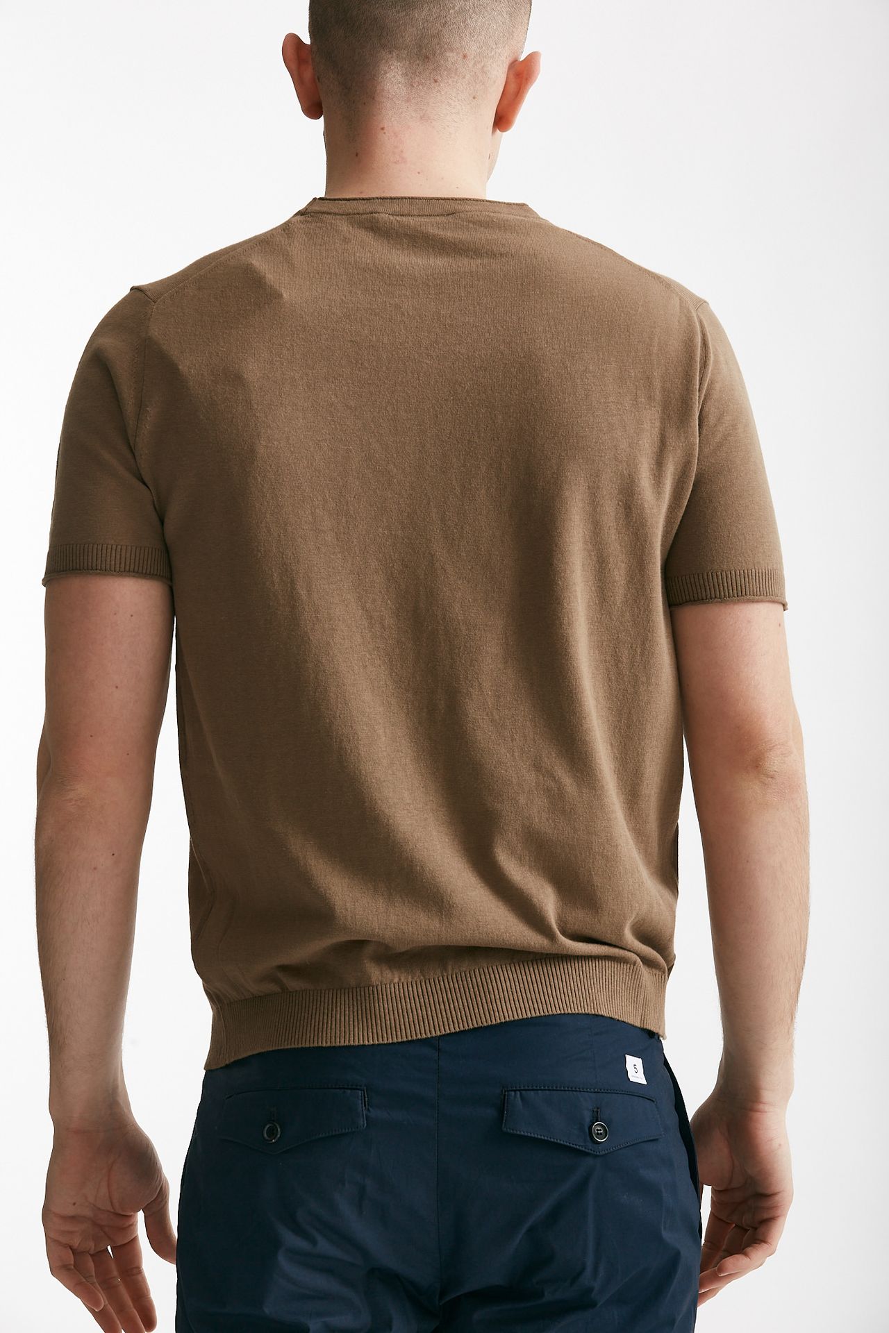T shirt in cotone e lino cammello