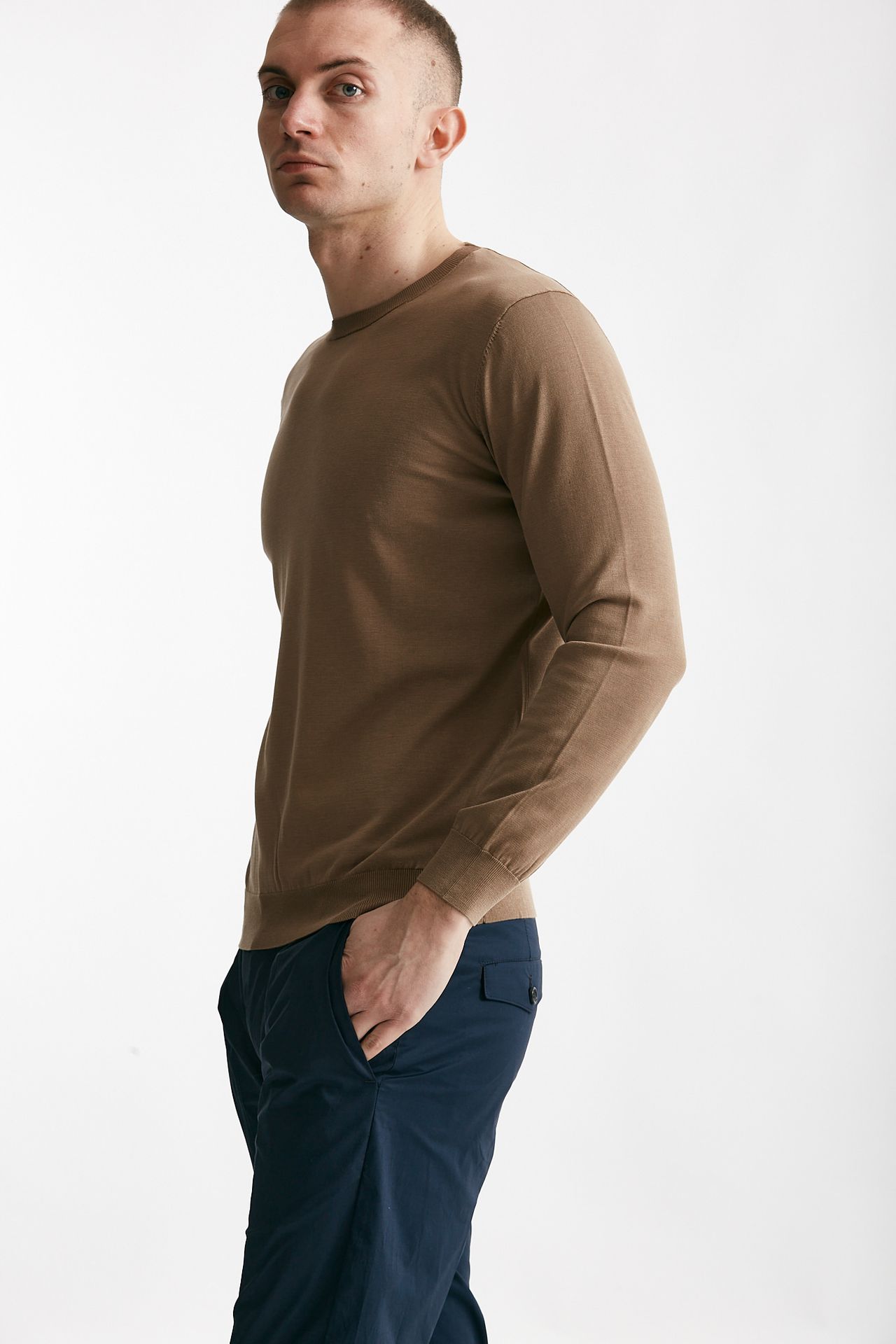 Maglia in cotone e seta cammello
