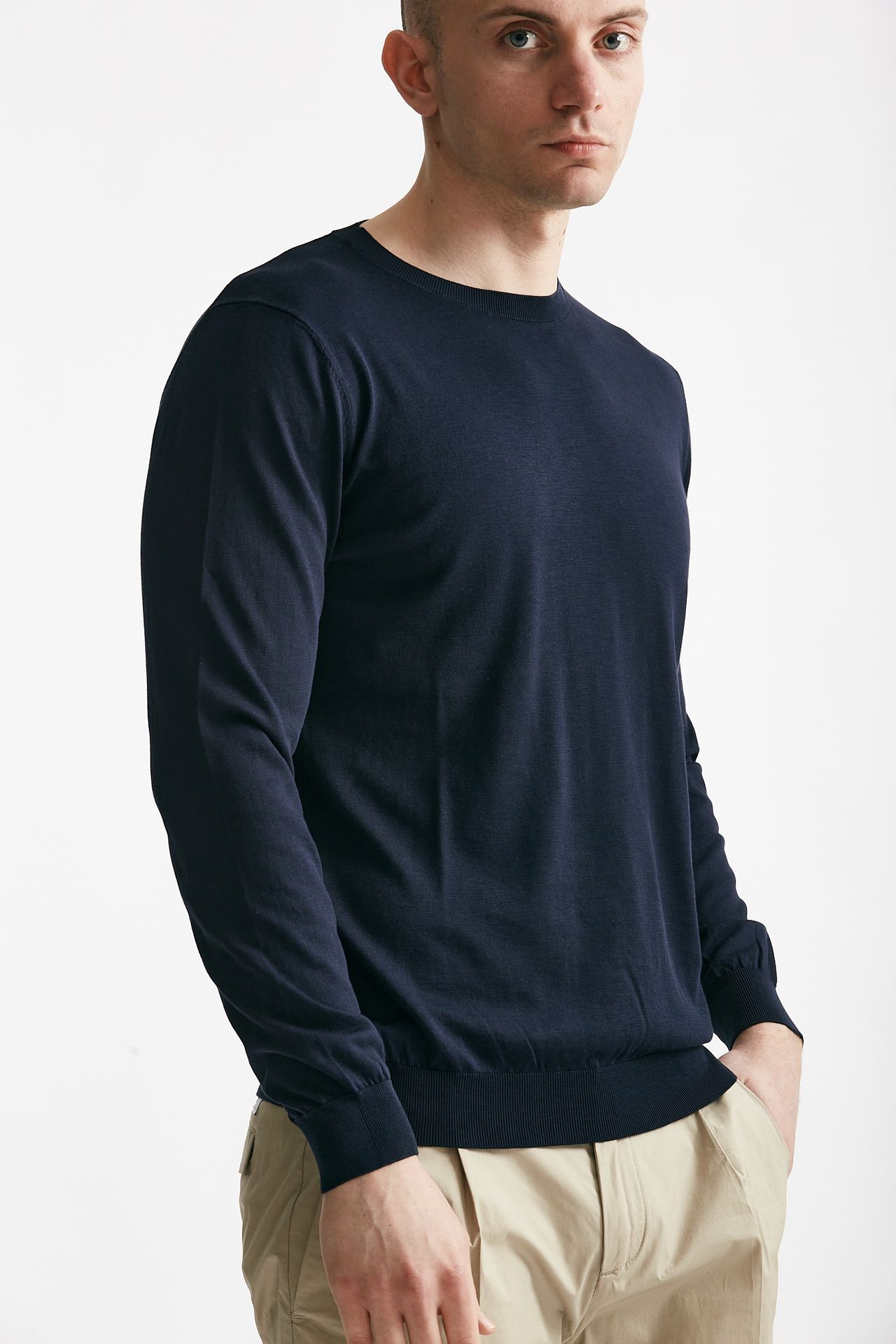 Maglia in cotone e seta blu 