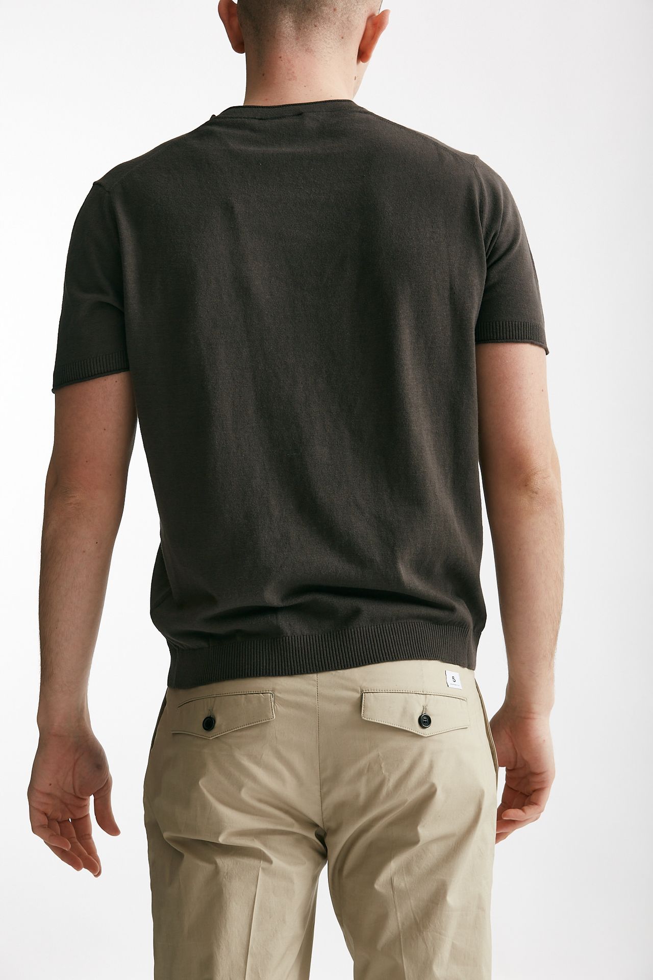 T shirt in maglia cotone e lino marrone 
