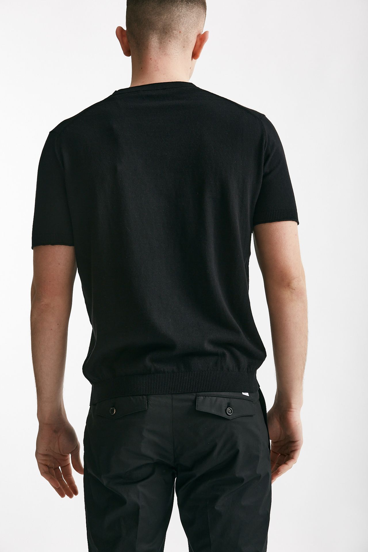 T shirt in maglia cotone e lino nero 