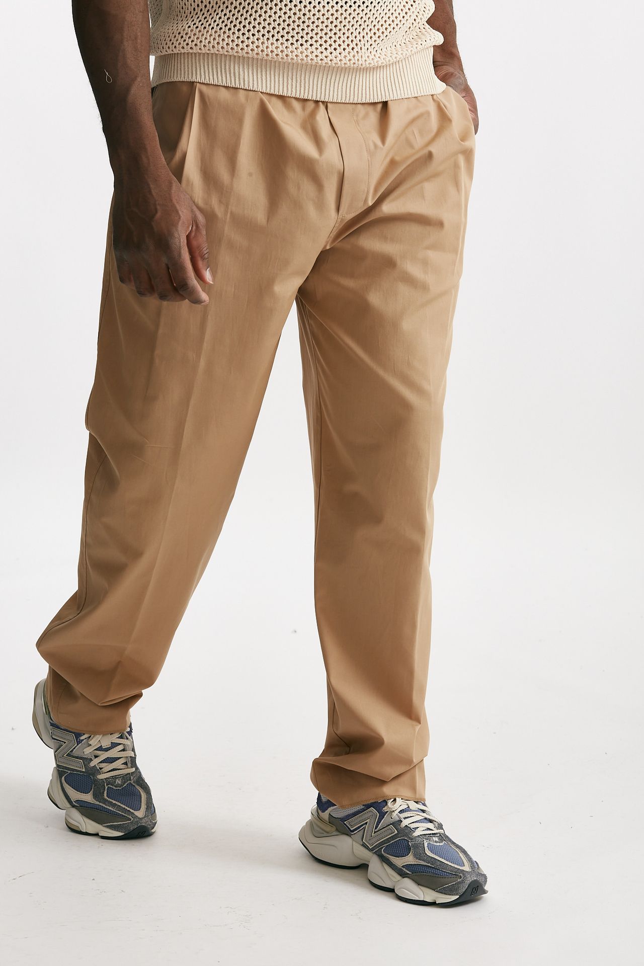 Pantalone gamba ampia in cotone beige 