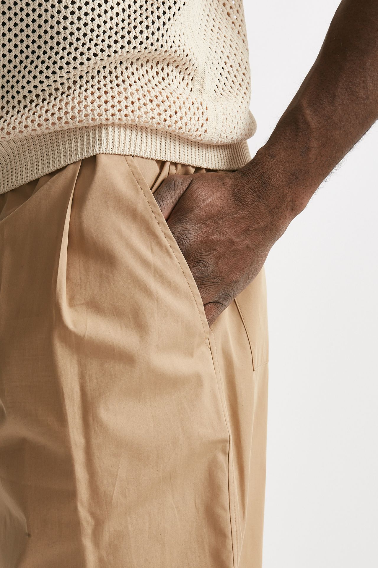Pantalone gamba ampia in cotone beige 