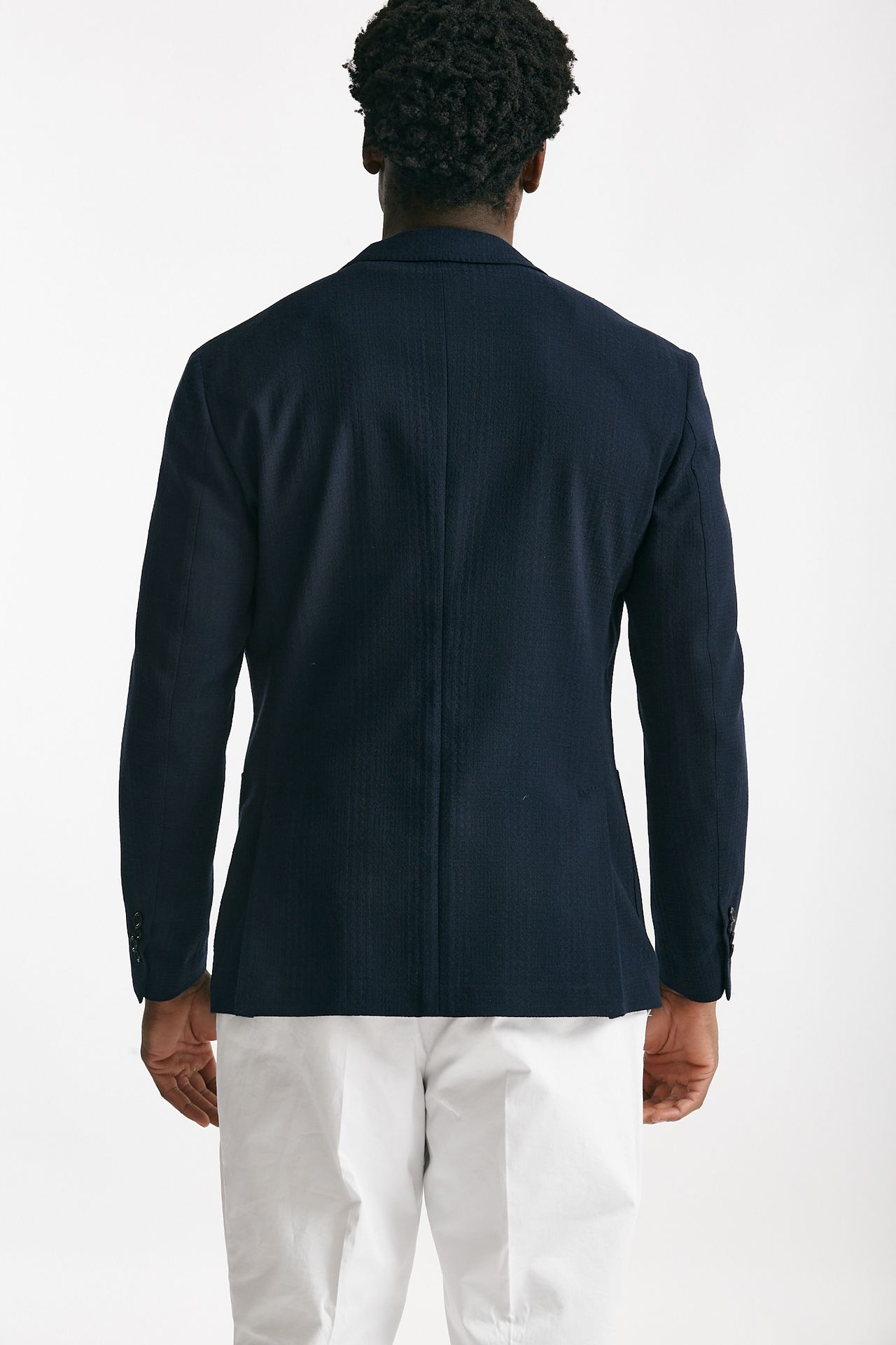 Giacca monopetto blu lana e cotone stretch