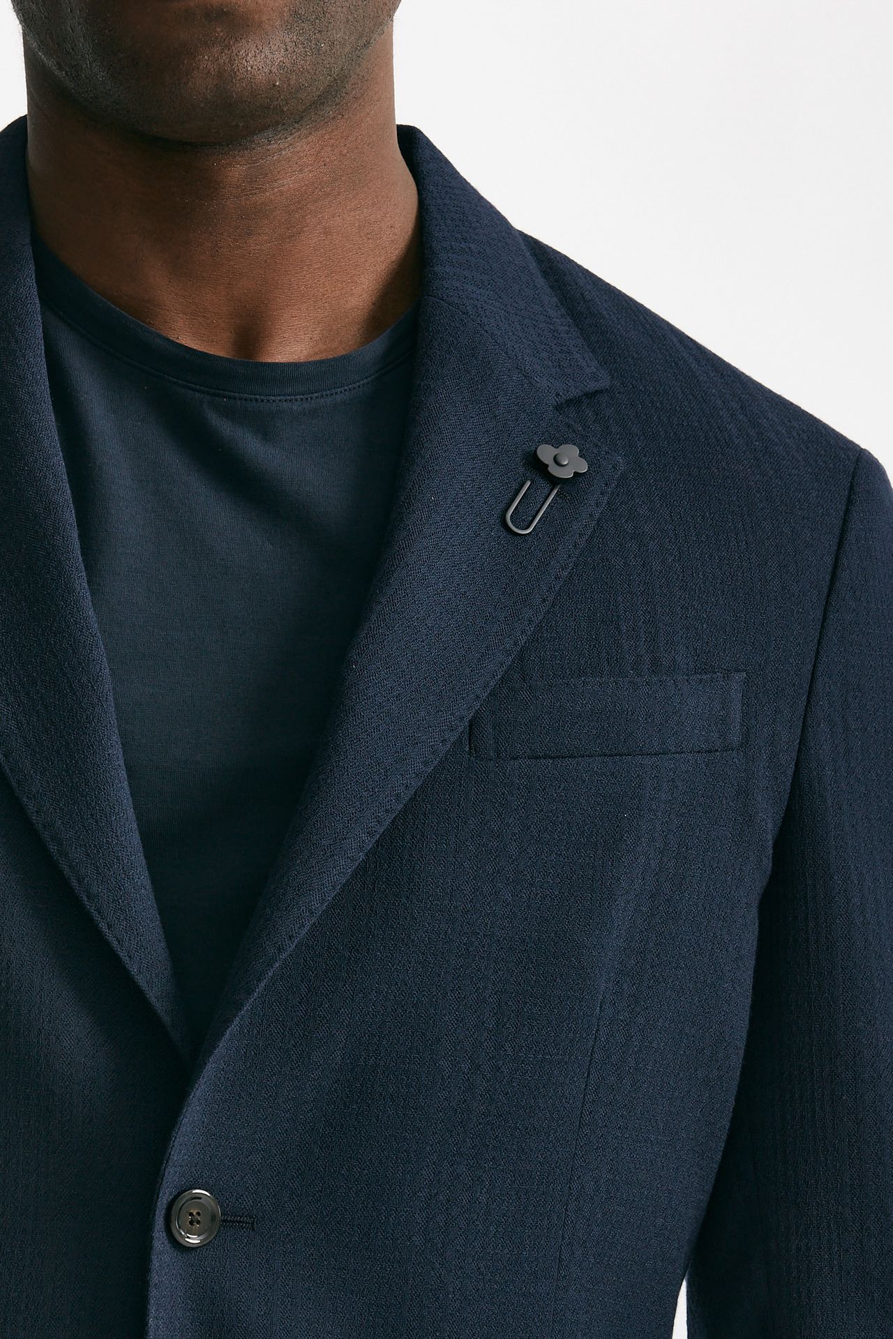 Giacca monopetto blu lana e cotone stretch