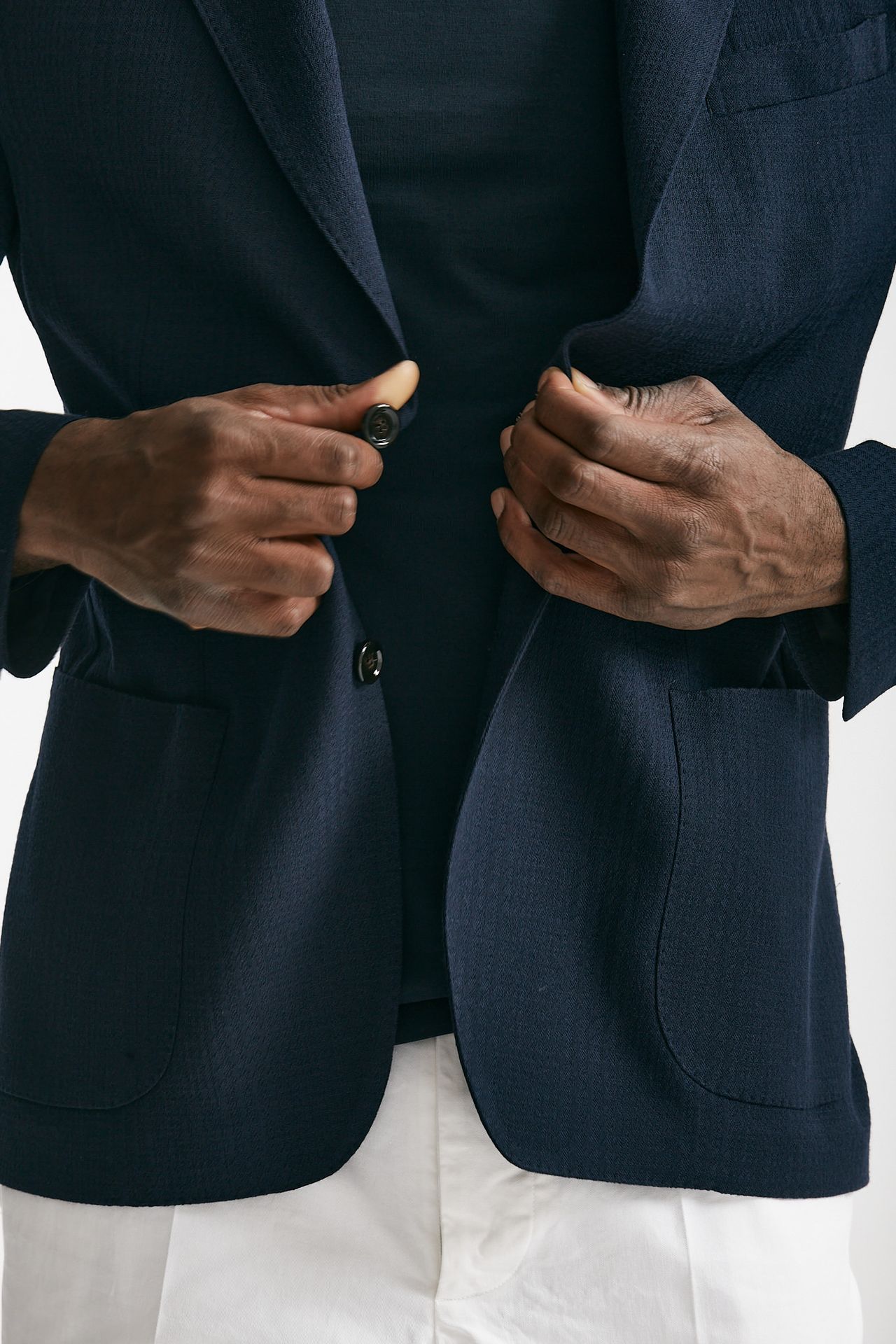 Giacca monopetto blu lana e cotone stretch