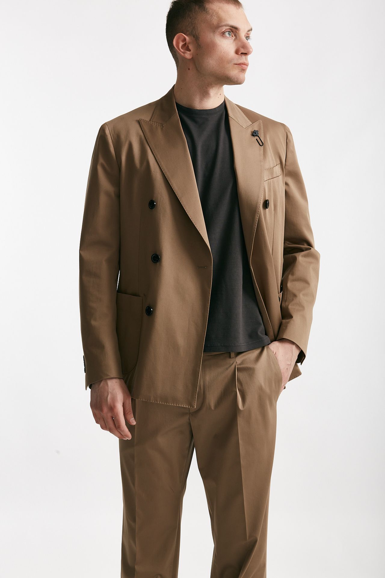 Abito doppiopetto cammello cotone stretch