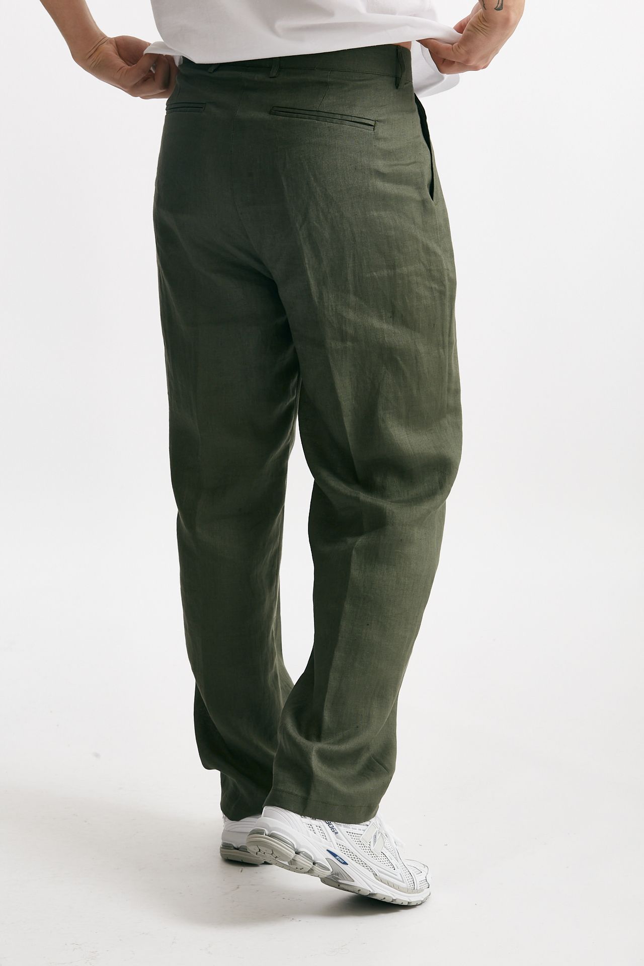 Pantalone gamba ampia in lino verde