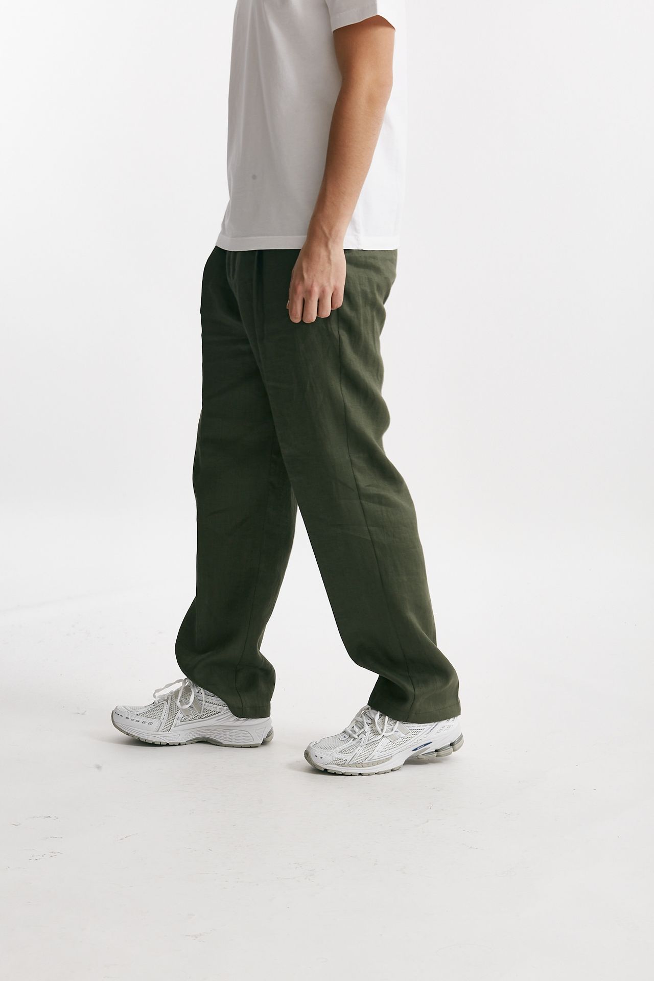 Pantalone gamba ampia in lino verde