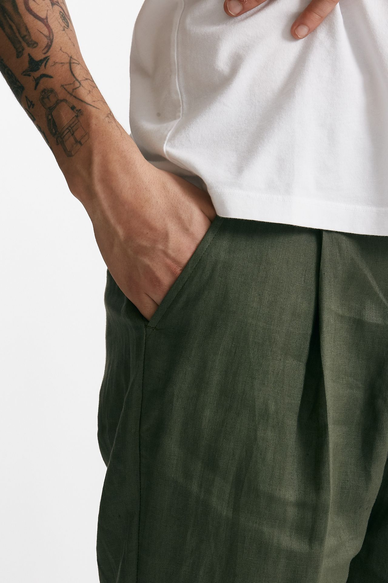 Pantalone gamba ampia in lino verde
