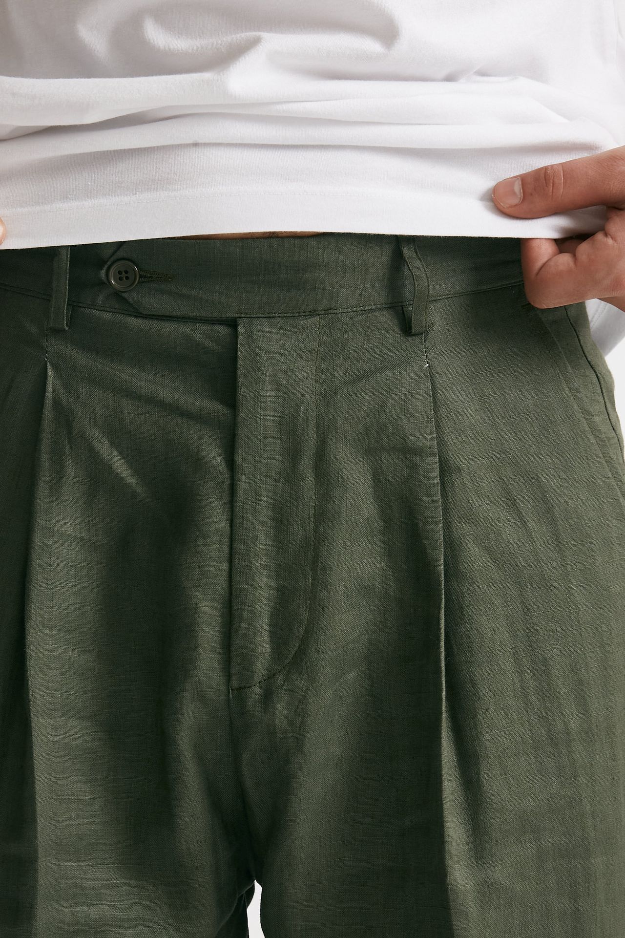 Pantalone gamba ampia in lino verde