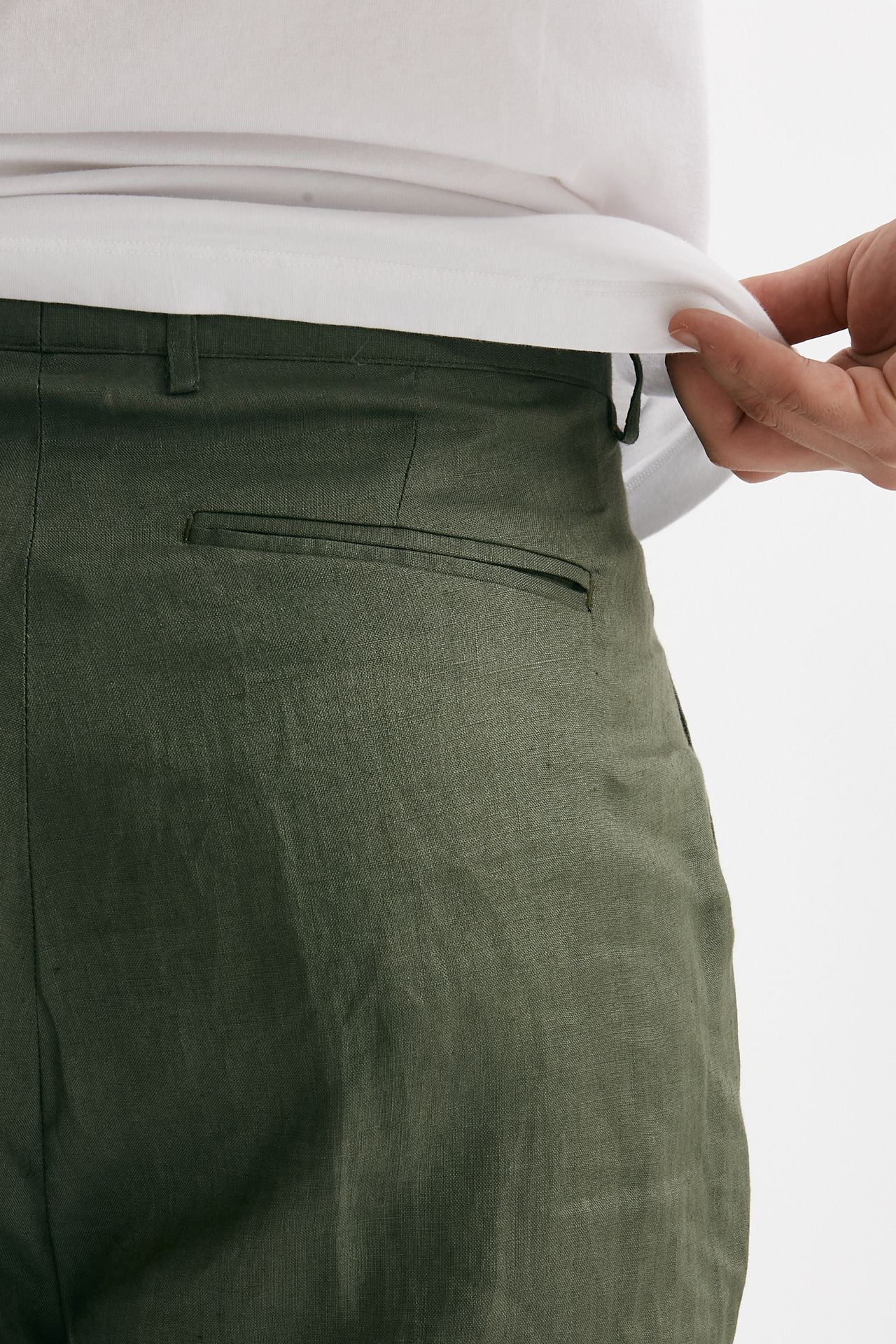 Pantalone gamba ampia in lino verde