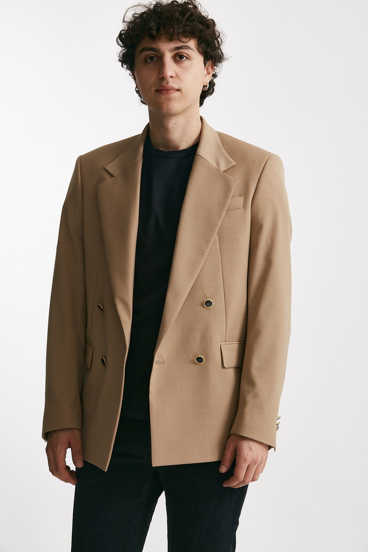 Giacca in doppio petto stretch beige 