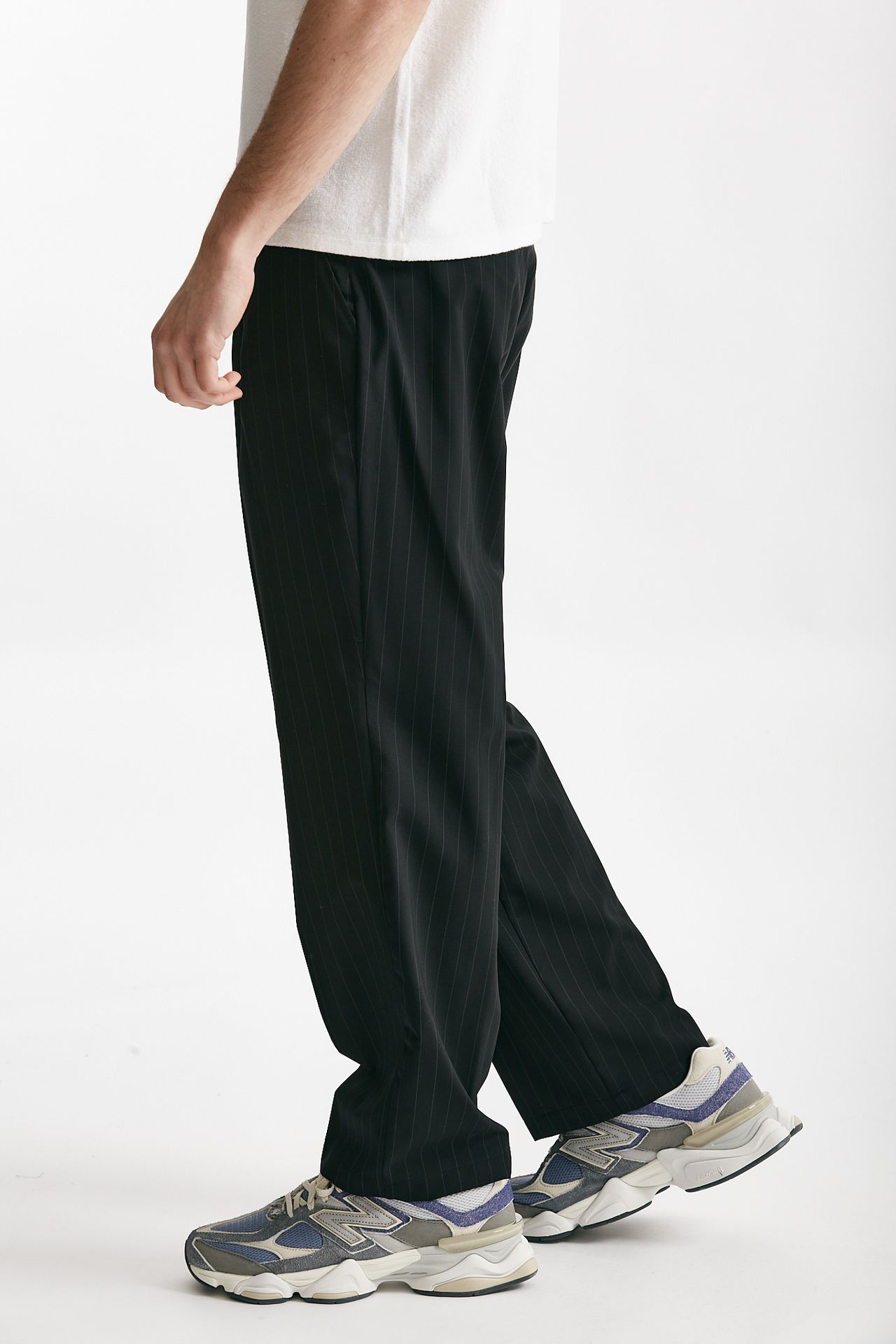 Pantalone poliestere e lana stretch Gessato nero