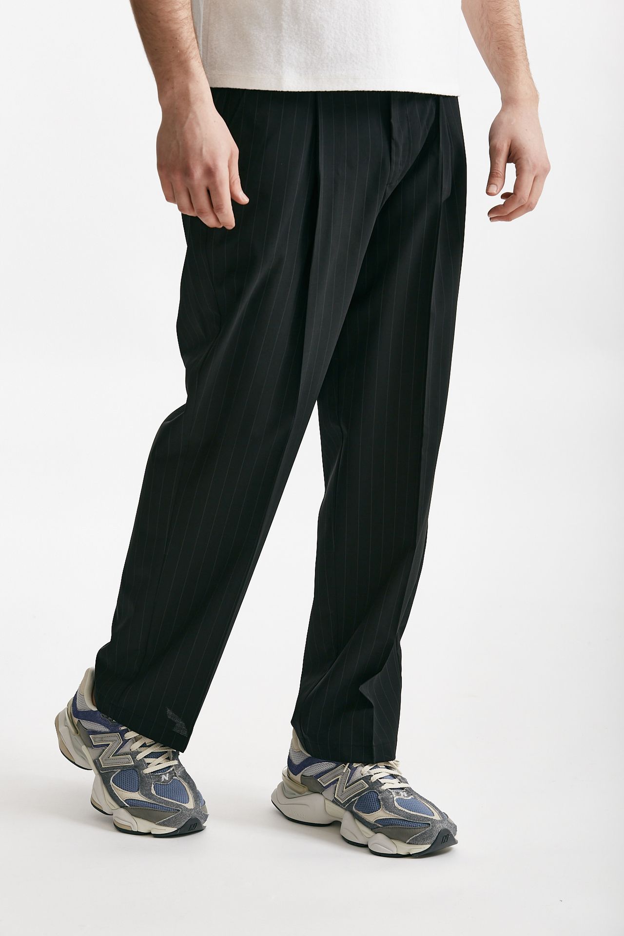 Pantalone poliestere e lana stretch Gessato nero