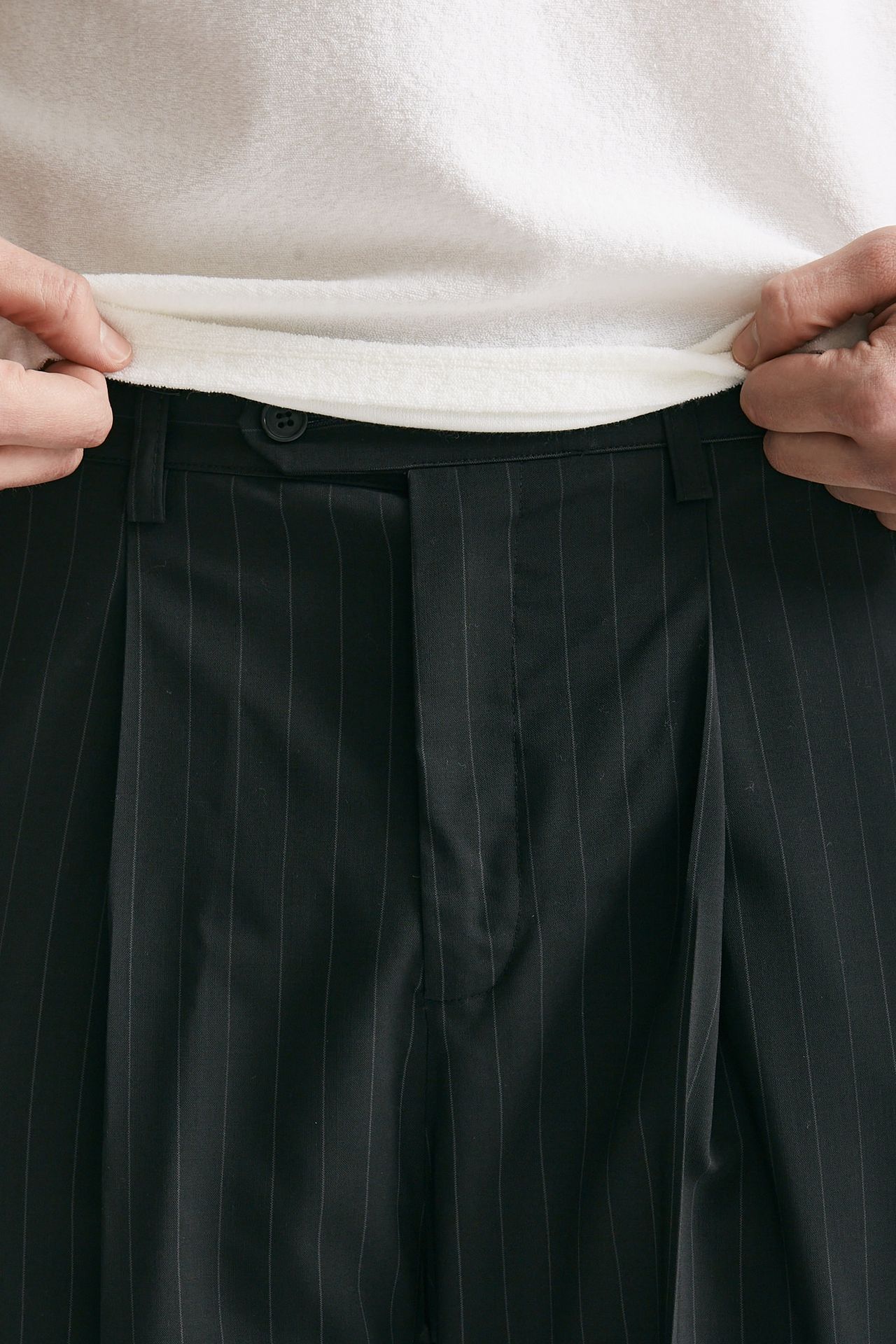 Pantalone poliestere e lana stretch Gessato nero