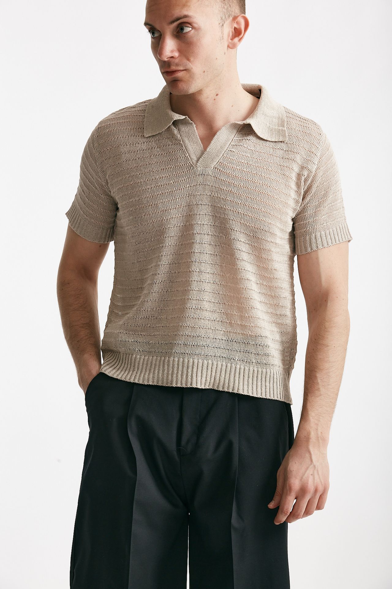 Polo in maglia lino poliammide tortora
