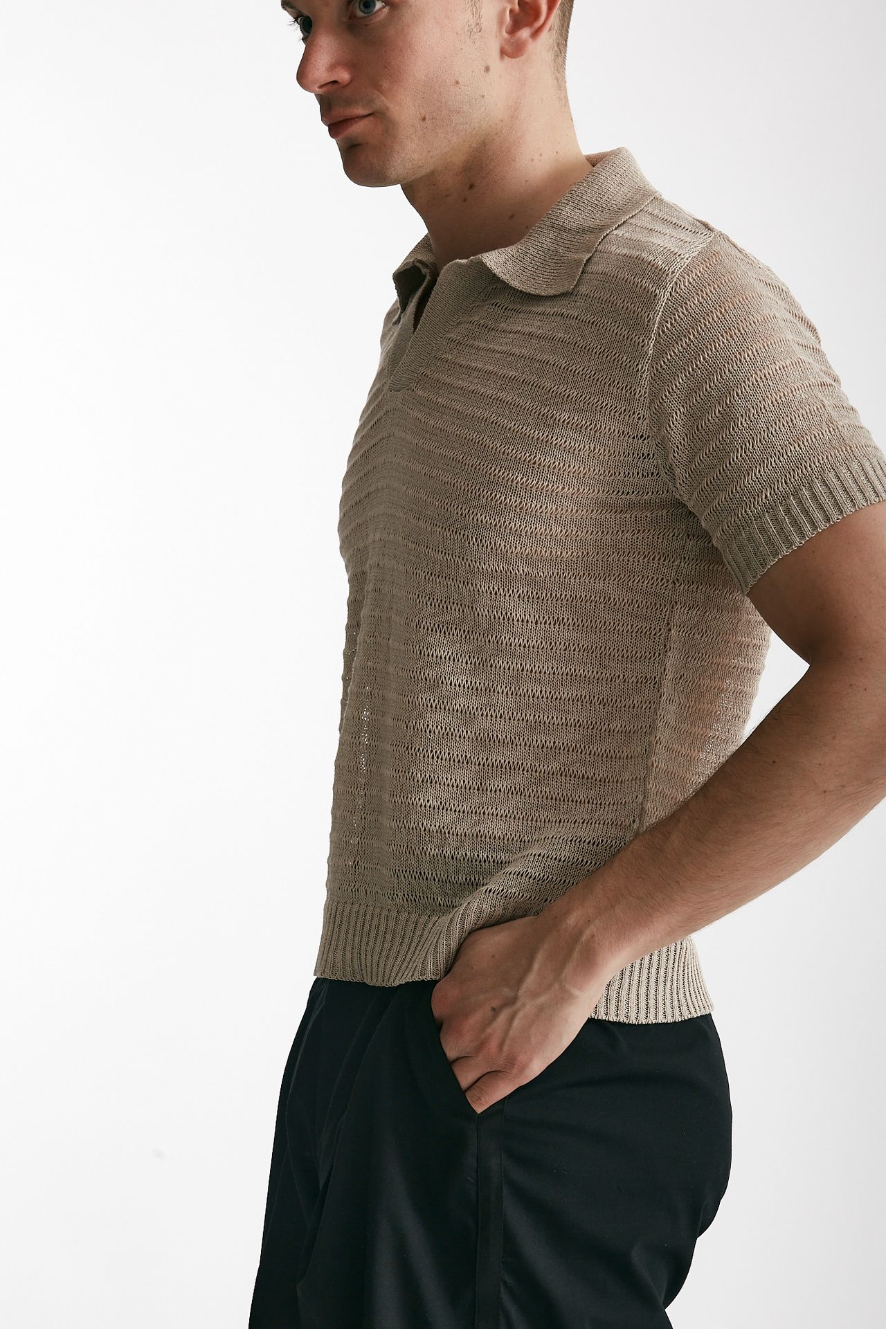 Polo in maglia lino poliammide tortora  