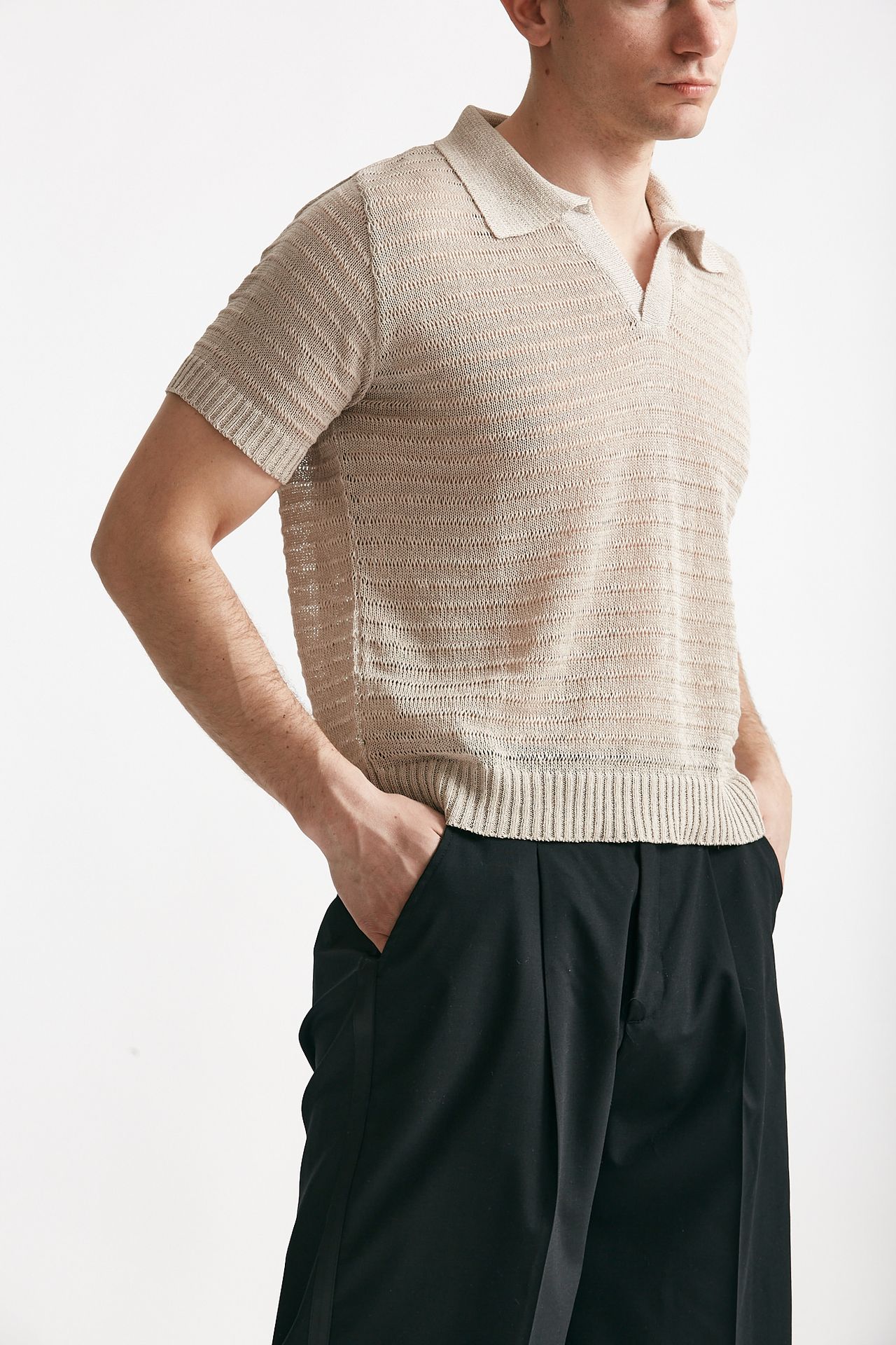 Polo in maglia lino poliammide tortora  