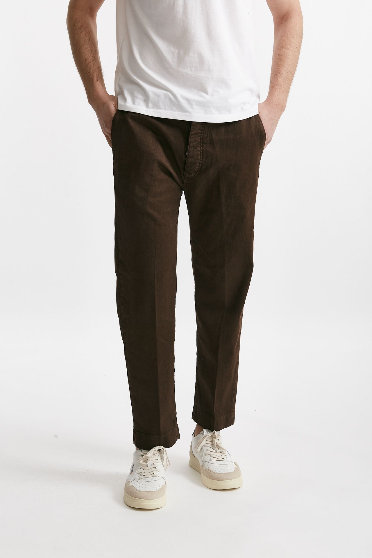 Pantalone chino TIM in cotone/lino cioccolato