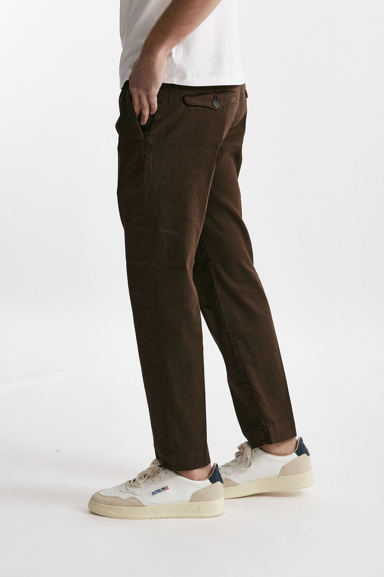 Pantalone chino TIM in cotone/lino cioccolato