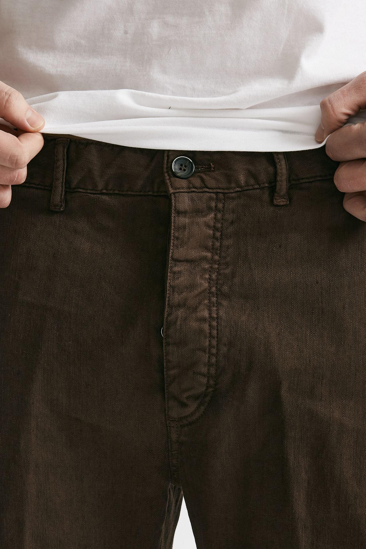 Pantalone chino TIM in cotone/lino cioccolato
