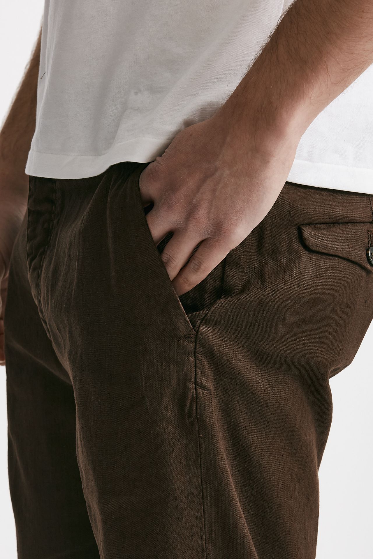 Pantalone chino TIM in cotone/lino cioccolato