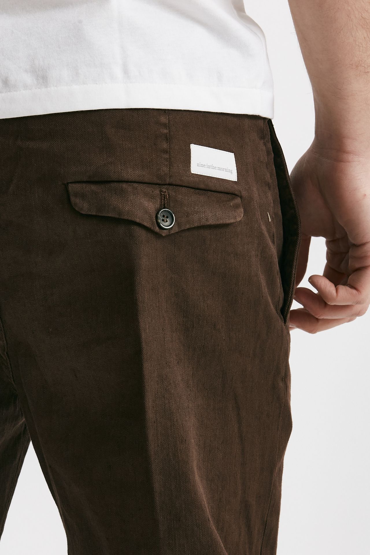 Pantalone chino TIM in cotone/lino cioccolato